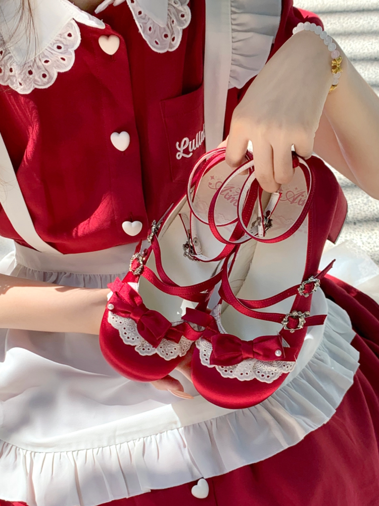 Anne's Script - Red Sweet Lolita Mary Jane Shoes, Bow & Round Toe