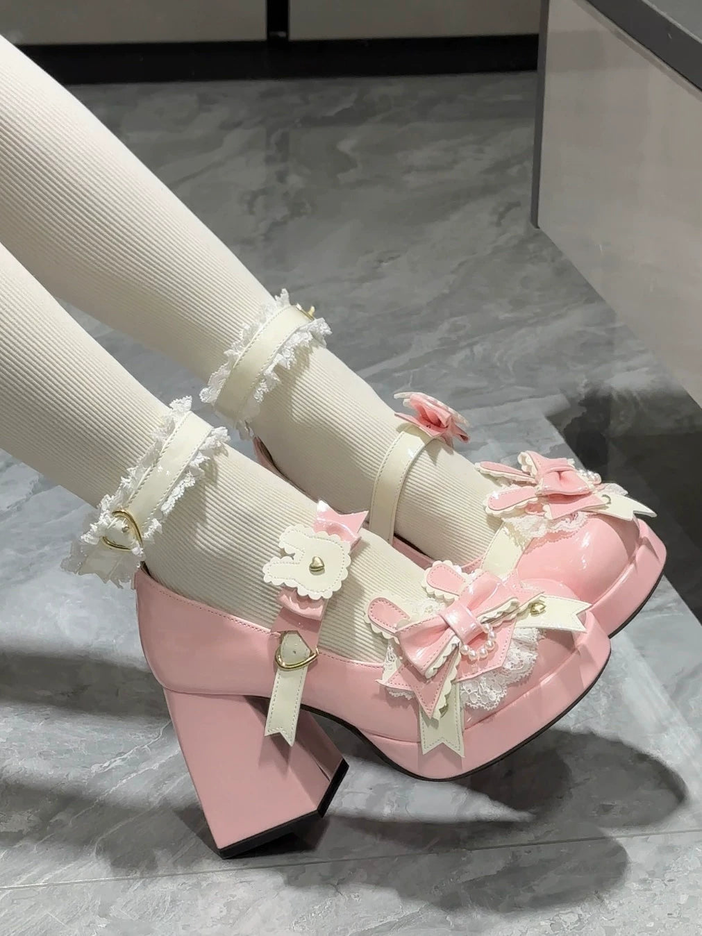 Sweet Bunny Tea Party - Sweet Lolita Chunky Heels Shoes, Bunny-ear Bow Decoration 44839:825362