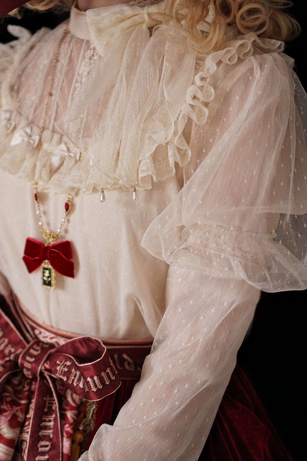 Miss Point~Kaleidoscope~Classical Lolita Shirt Dot Gauze Detachable Puff Sleeve Blouse Customized 35392:488774