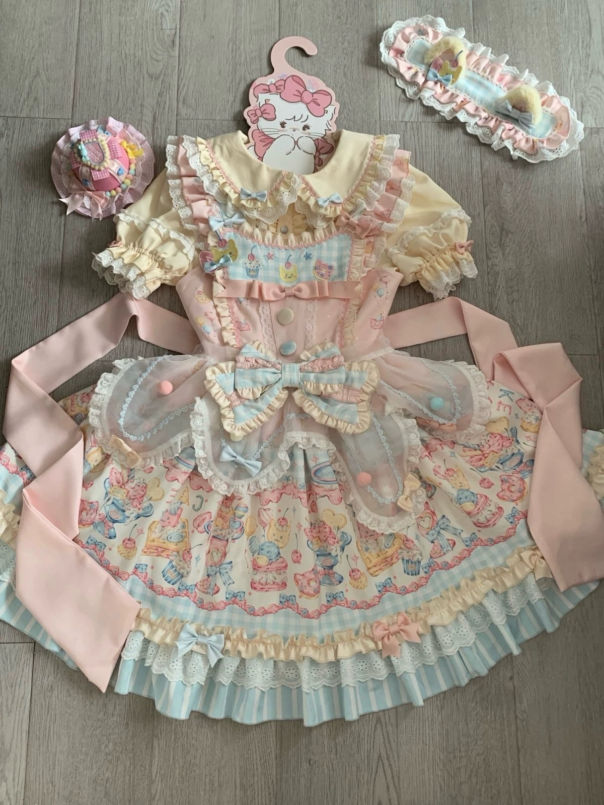 Sweet Cat Fruit Candy - Sweet Lolita Dessert Printed JSK Dress, Bows & Ruffles