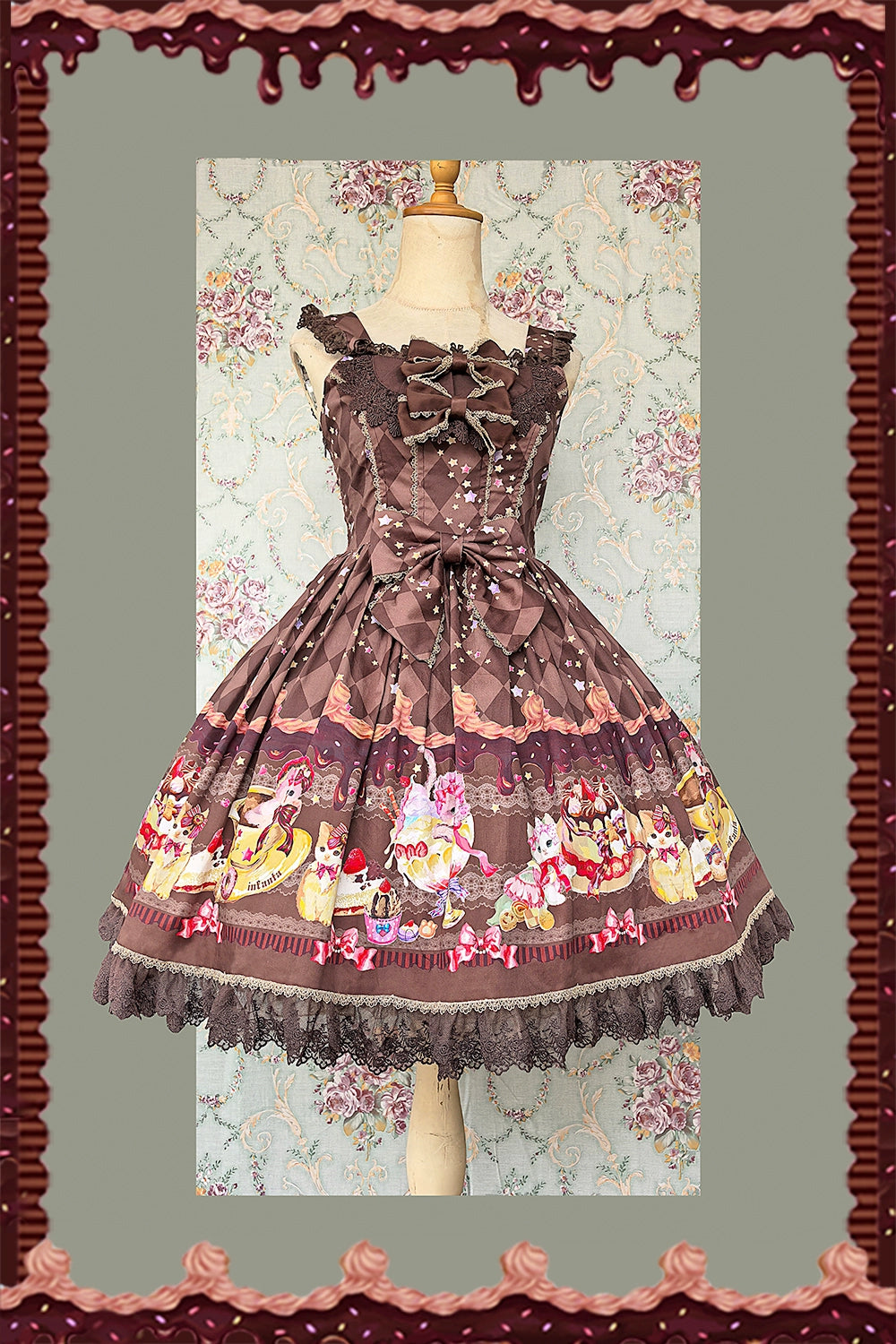 Infanta - Cream Meow - Sweet Lolita JSK, Cat Print 43769:784927