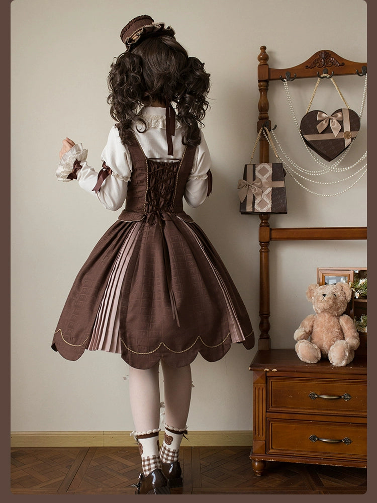 Alice Girl - Bear Chocolate Slab - Classic Lolita Slim Fit Shirt, Back Lace-up 44312:804466