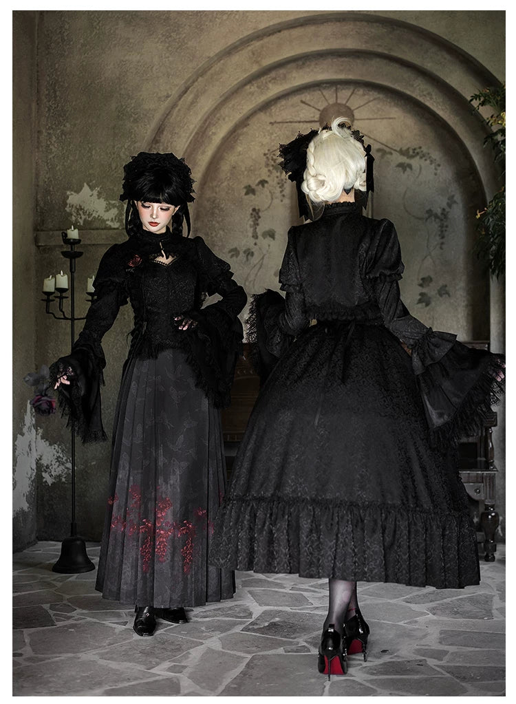 Under the Hanging Moon - Black Gothic Lolita SK Set, Modified Mamian Skirt