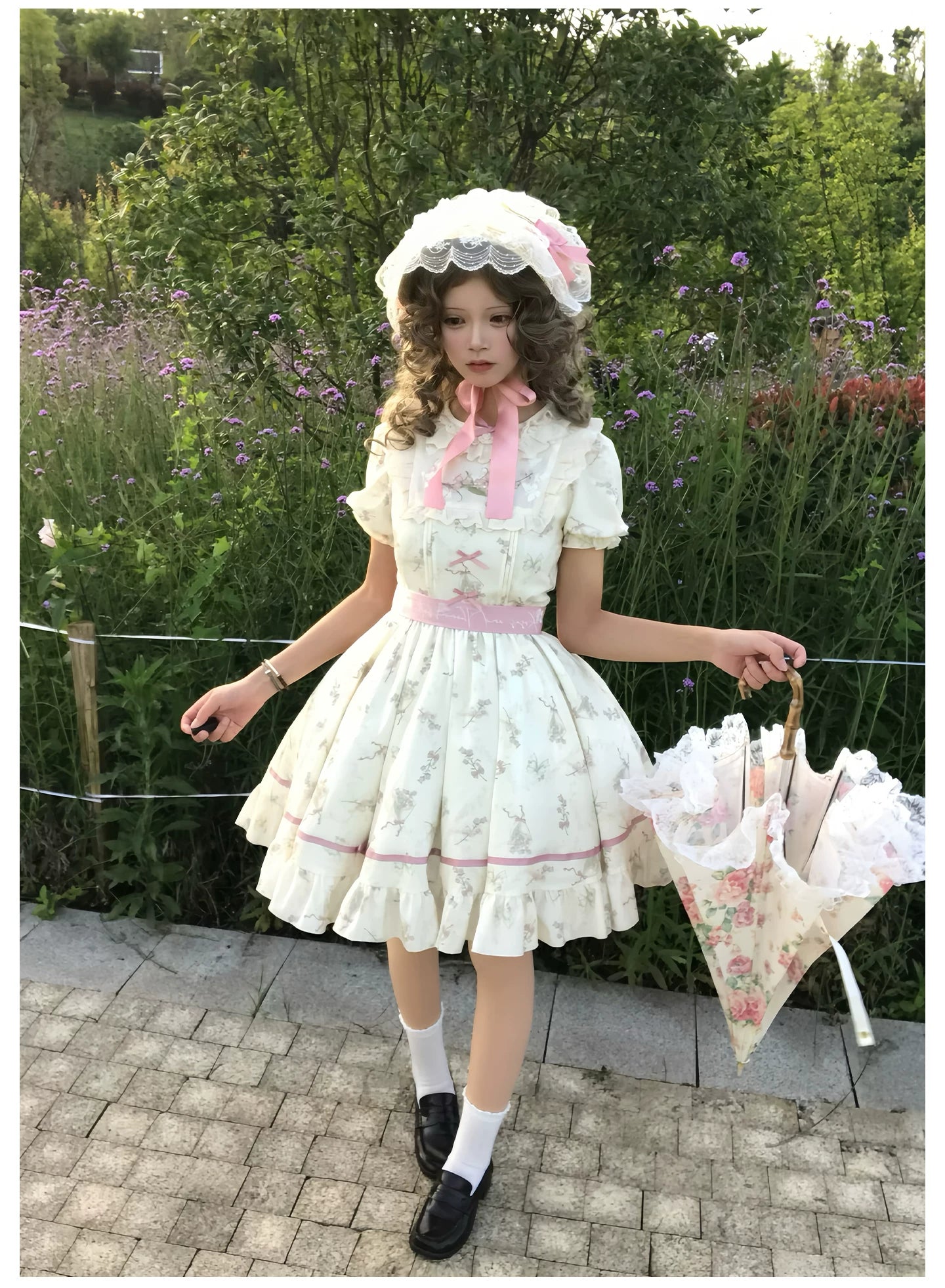 Fragrant Reminiscence - Classic Lolita Embroidered Collar Dress, Bellflower Print 45237:843097