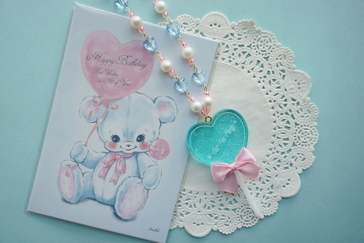 Cat Tea Party~Sweet Lolita Necklace Heart-Shaped Lollipop Necklace Blue lollipop with a pink bow 36948:548782