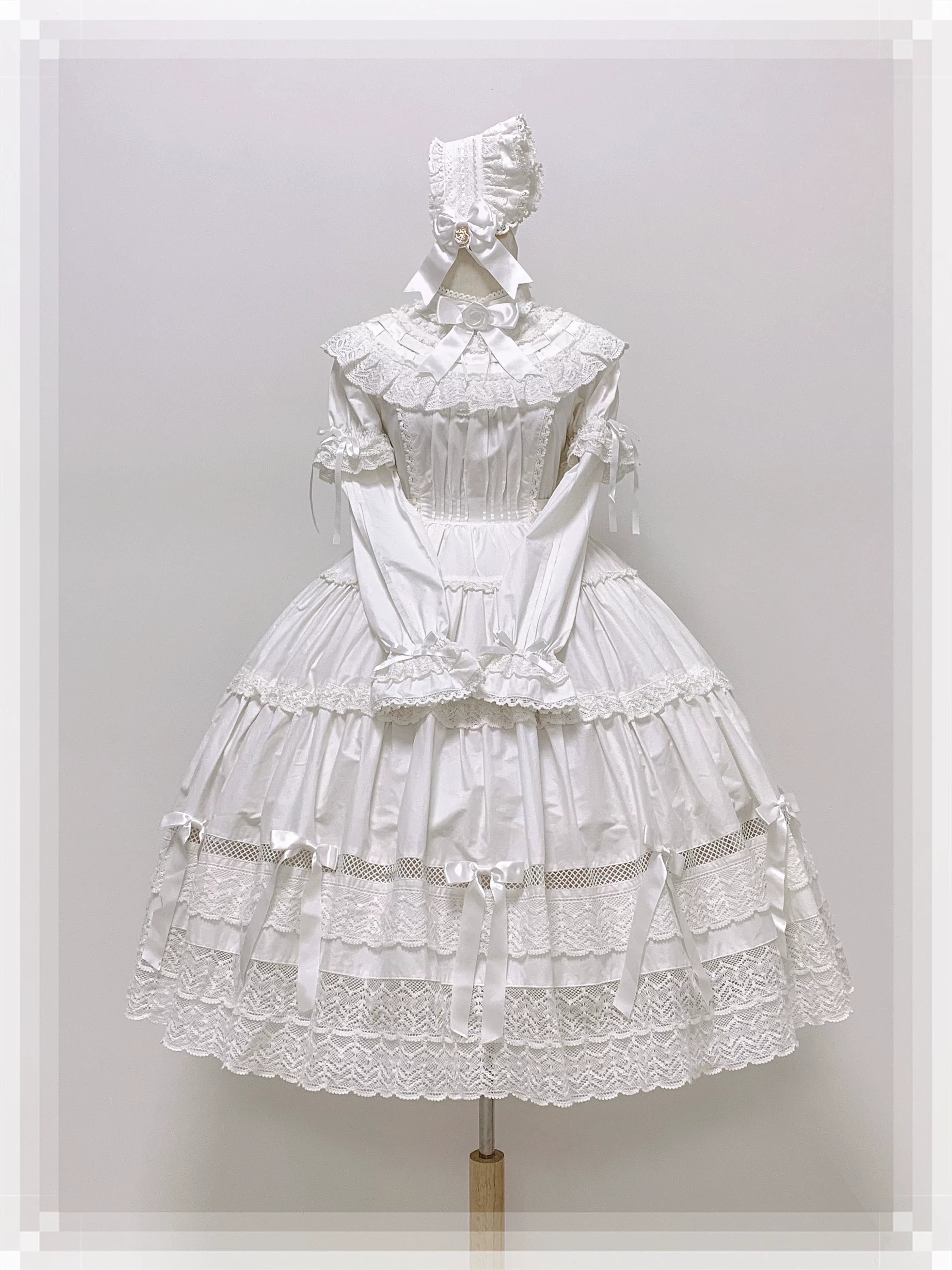 Edelburg Rose - Old School Lolita Cotton OP Dress Set, Detachable Sleeves (L M S XL) 45685:859071