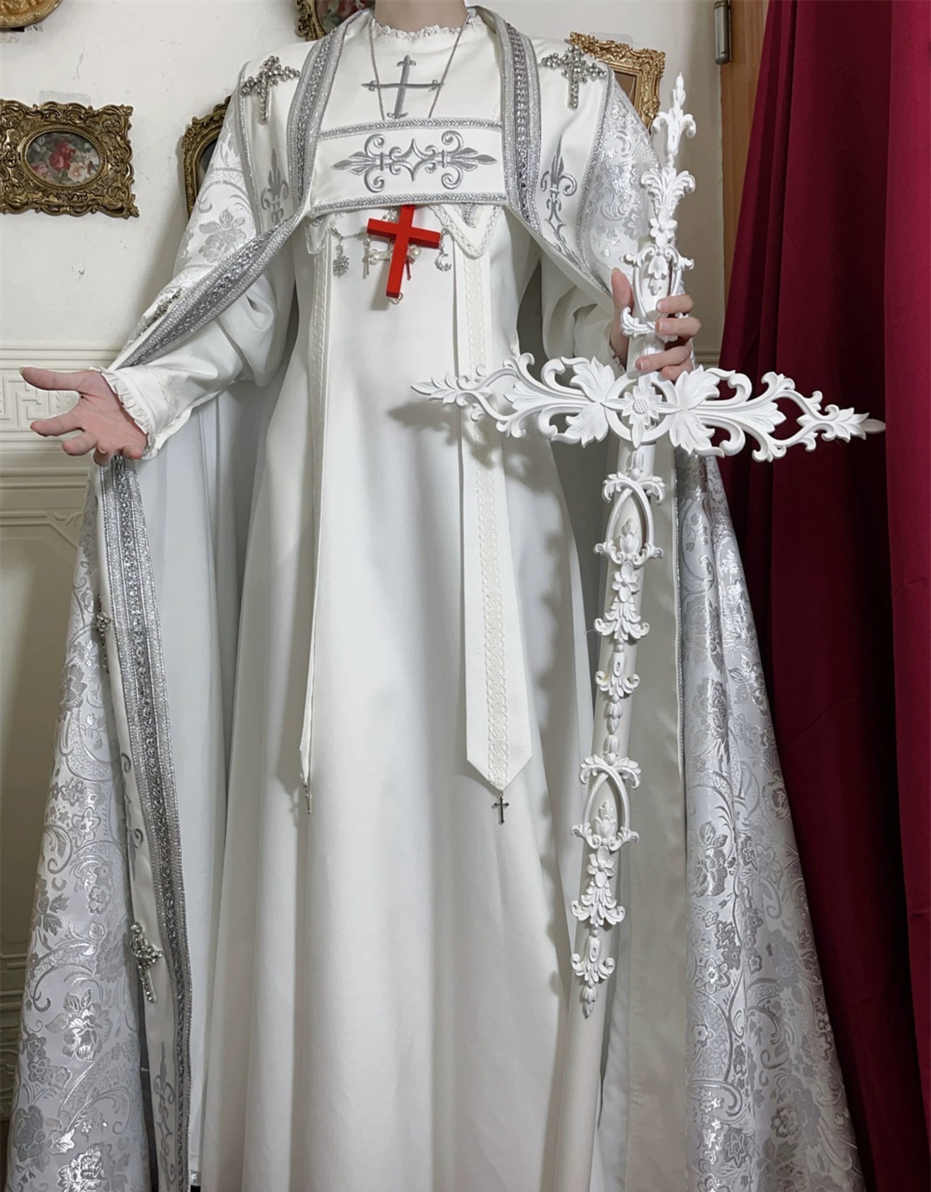 LeMiroir - Moonlit Prayer - Long Nun Lolita Bishop Cape, Cross Details