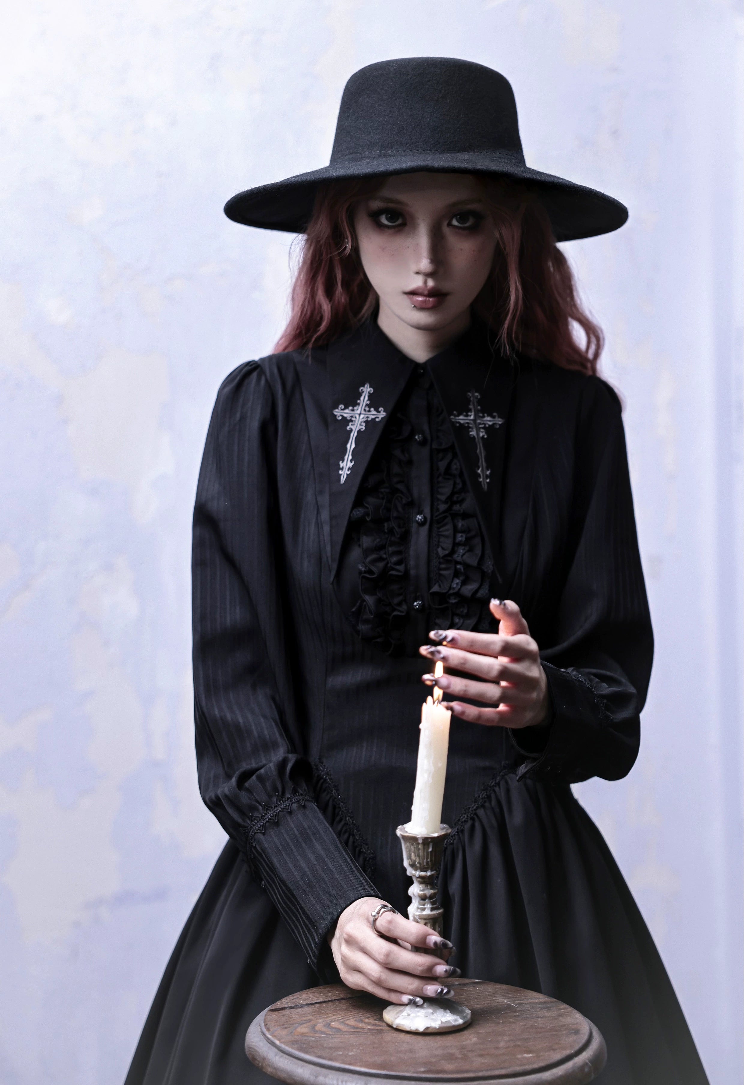 Lilizi - Redemption Song - Gothic Lolita OP Dress Cross Embroidery Tiered Hem