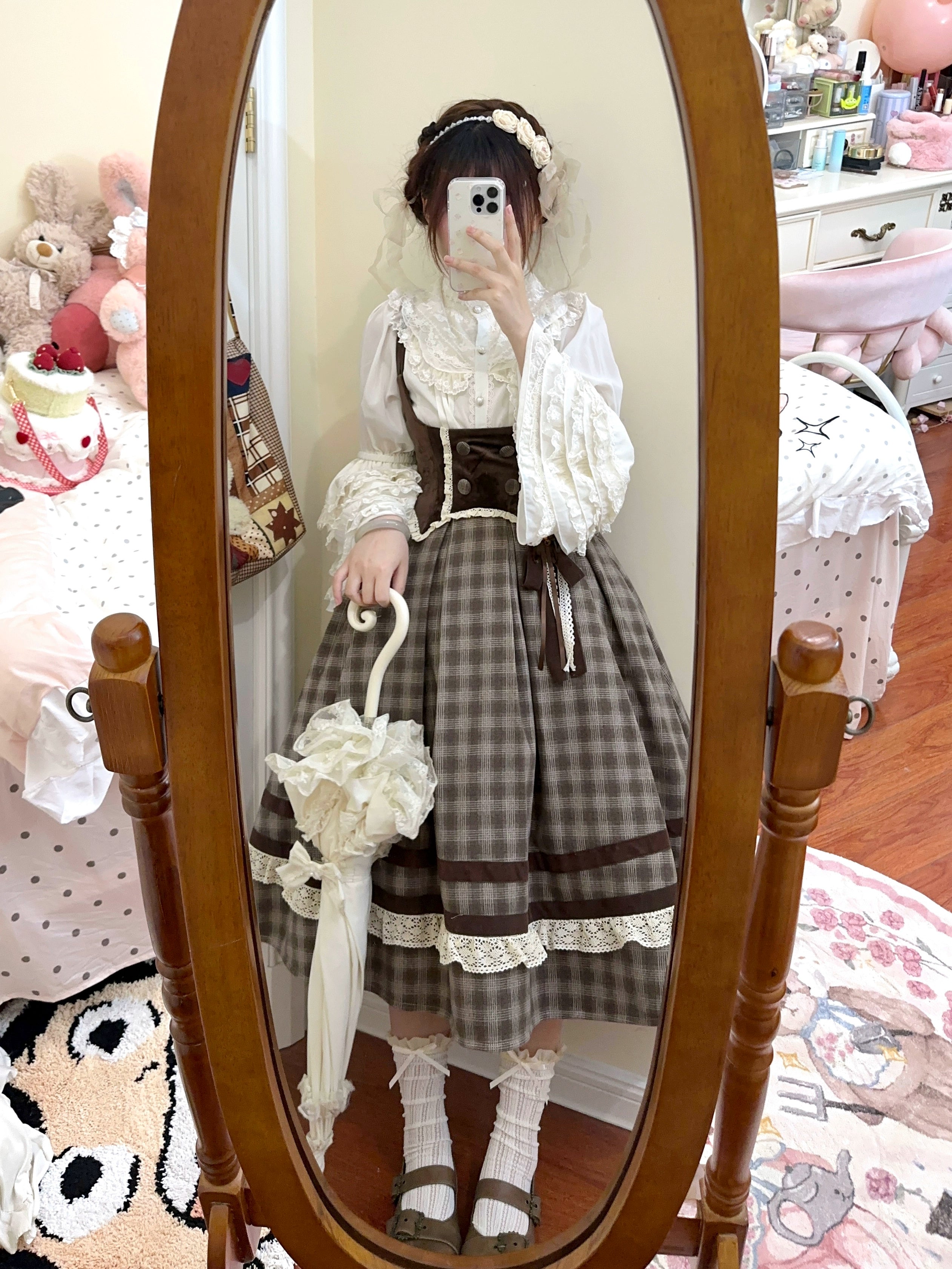 White Tea Story - Chestnut Autumn - Plaid Classic Lolita JSK, Bust Supporting 44210:798733