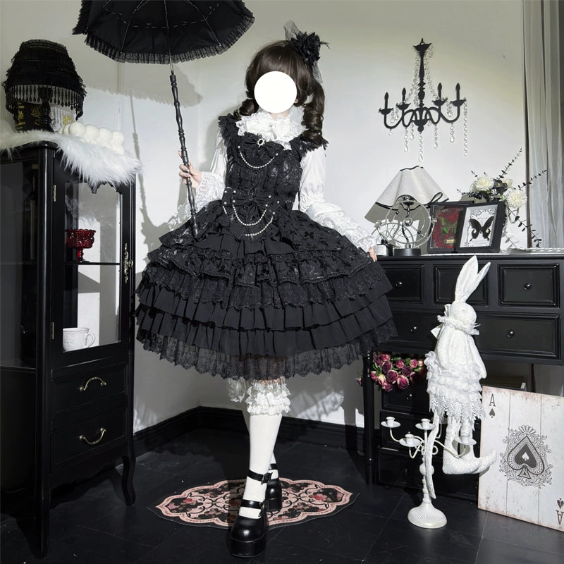 Hanguliang - Love Feathered Bond - Wedding Sweet Lolita JSK Gorgeous Bridal Blouse Black JSK Only S