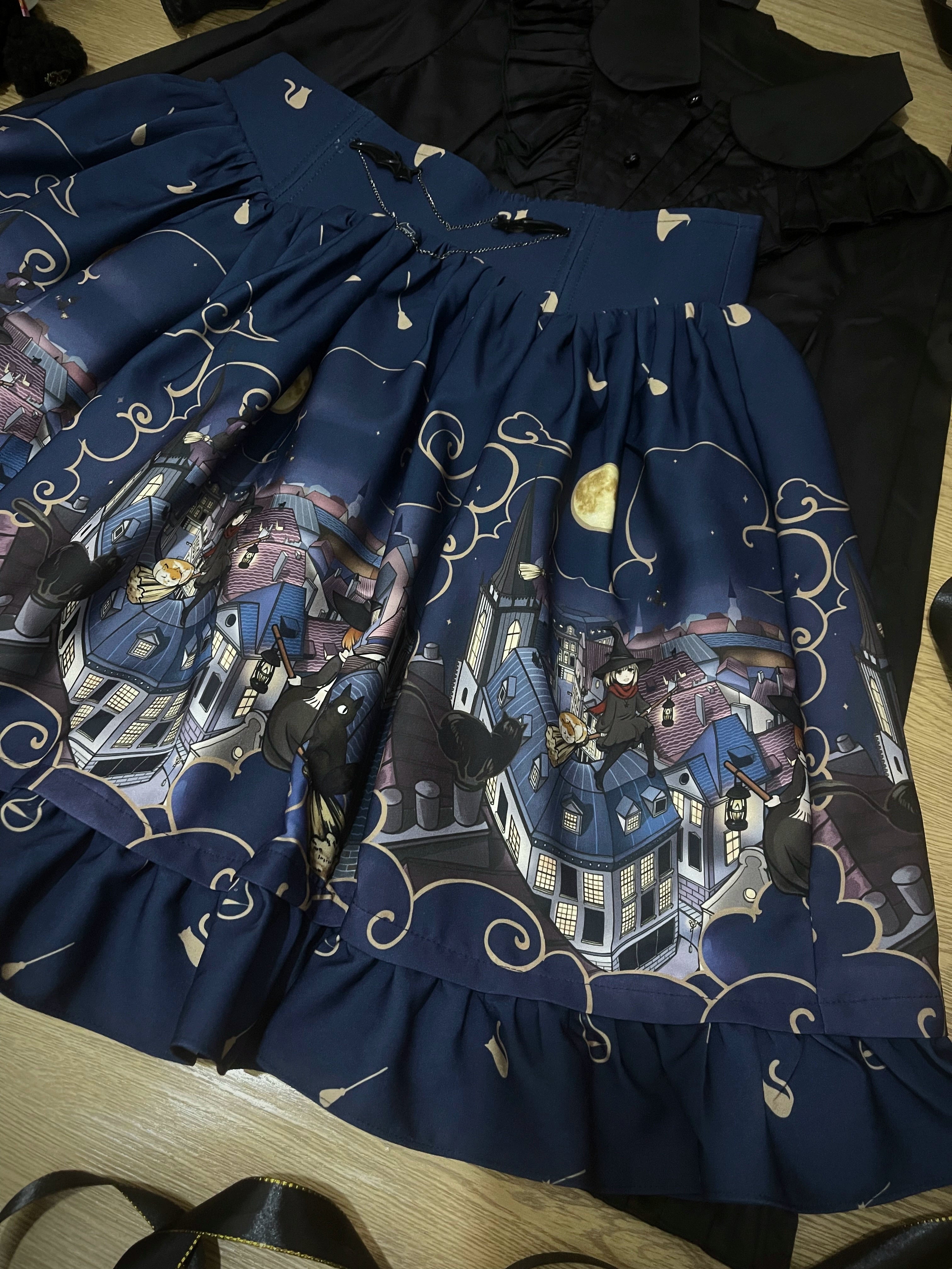 Magic Tea Party - Witching Night - Gothic Lolita SK Halloween Chiffon Skirt Short - Dark Blue SK Only M
