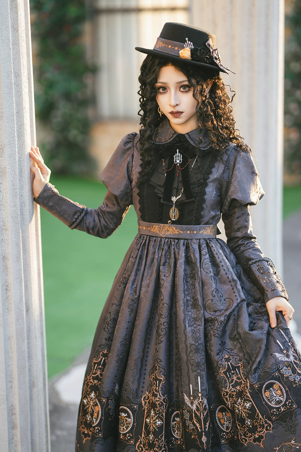 Blood Night Lantern - Jacquard Gothic Lolita Dress, Juliet Sleeve 44543:812323