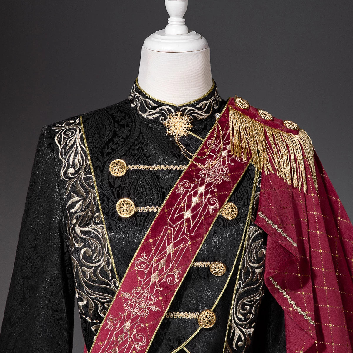 Lucifer's Glory - Military Ouji Lolita Jacket & Pants Suit, Black-Gold Embroidery 46042:873194