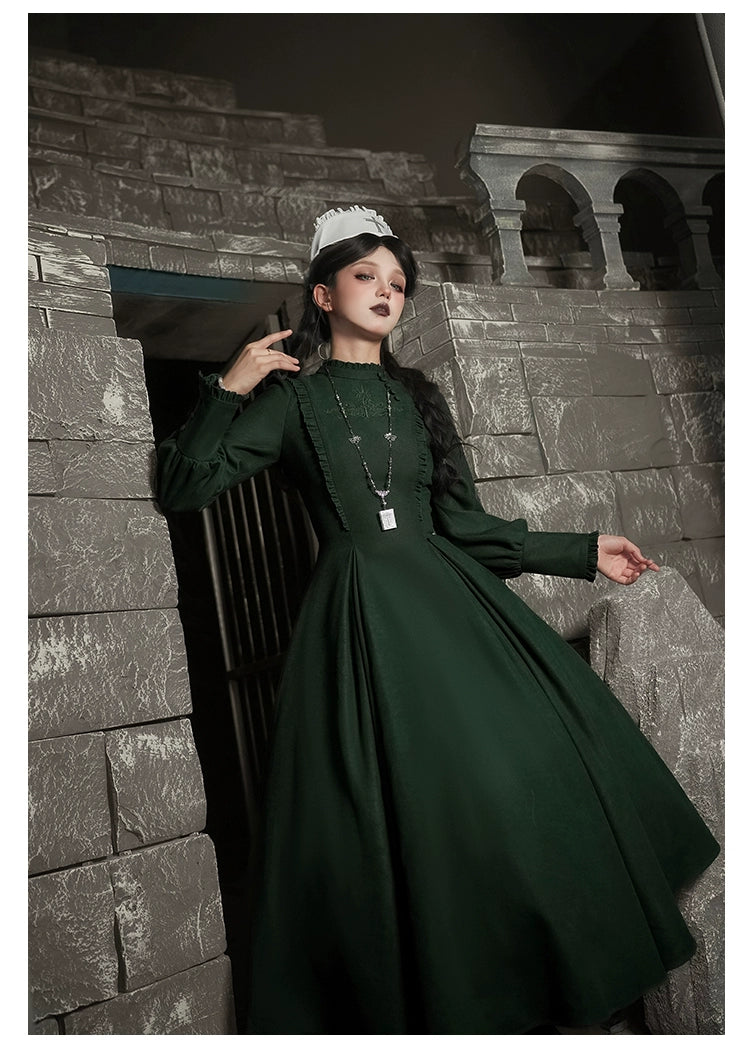 With PUJI - Letter and Poetry · Abyss Clinic - Gothic Lolita Green Dress Set 43929:789693