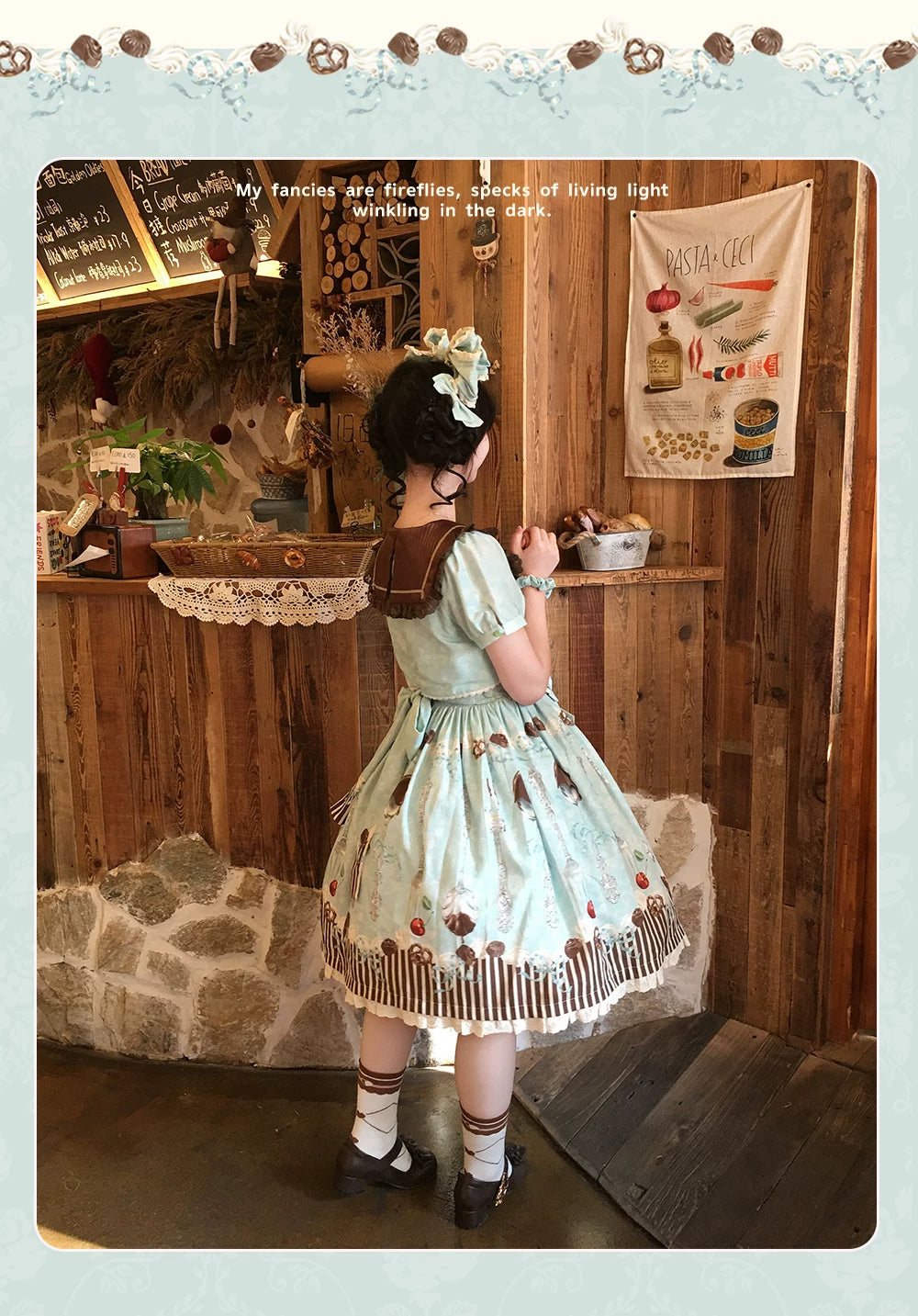 Dessert - Kawaii Lolita Sailor Collar OP Dress, Chocolate & Fork Print 44905:827111