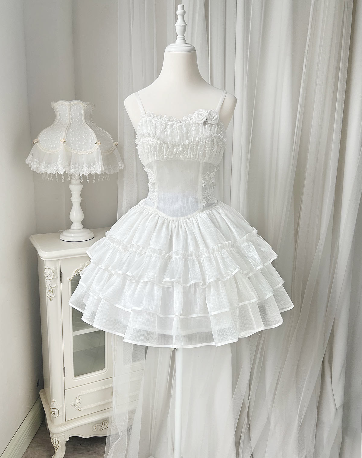 Your princess - Sweet Lolita White Princess Flounce Hemline OP S suspender skirt