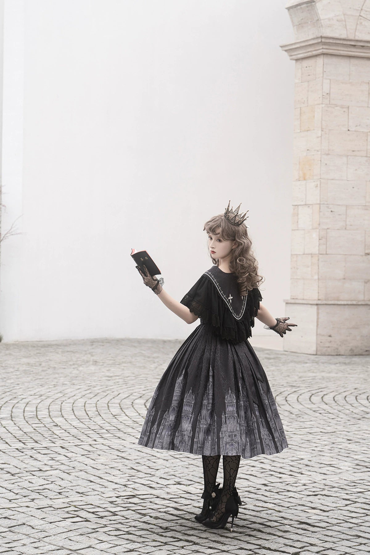 Cornfield Lolita - Silent Church - Gothic Lolita JSK Front Open Printed Dress and Thin Cardigan Set