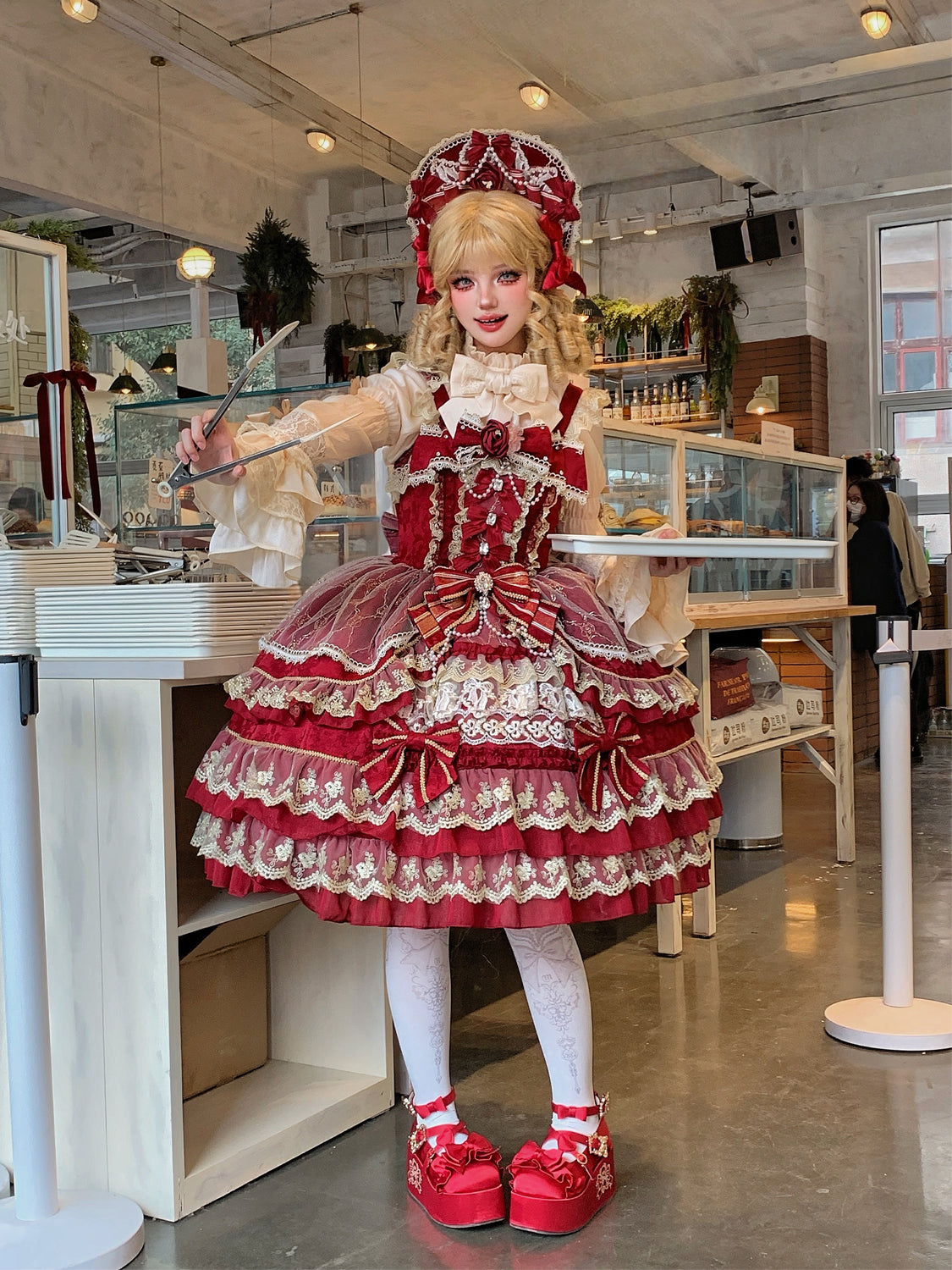 Hanguliang - Gem Crown - Sweet Lolita JSK Suit Tiered Ruffles Doll-Like Dress and BNT