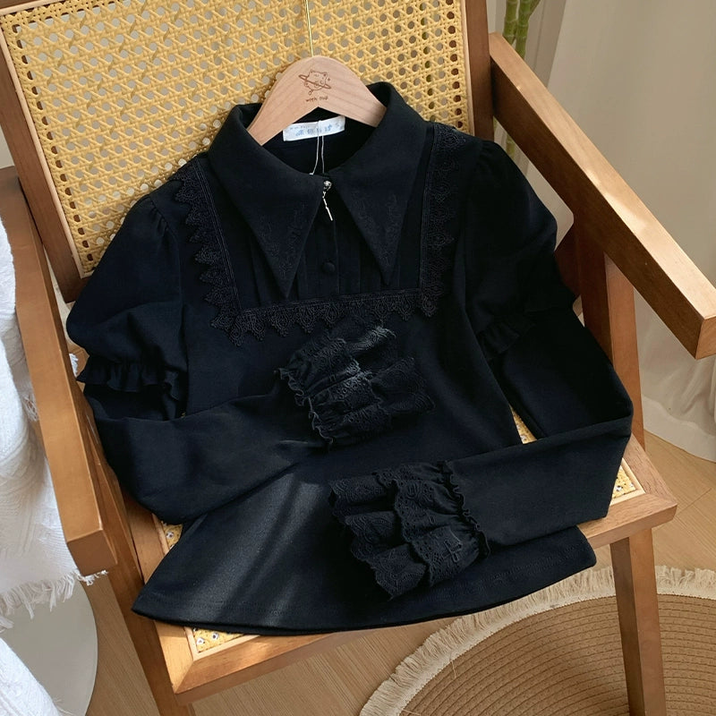 With PUJI - The Vow - Solid Lolita Sweater, Juliet Sleeve, Pointed Collar