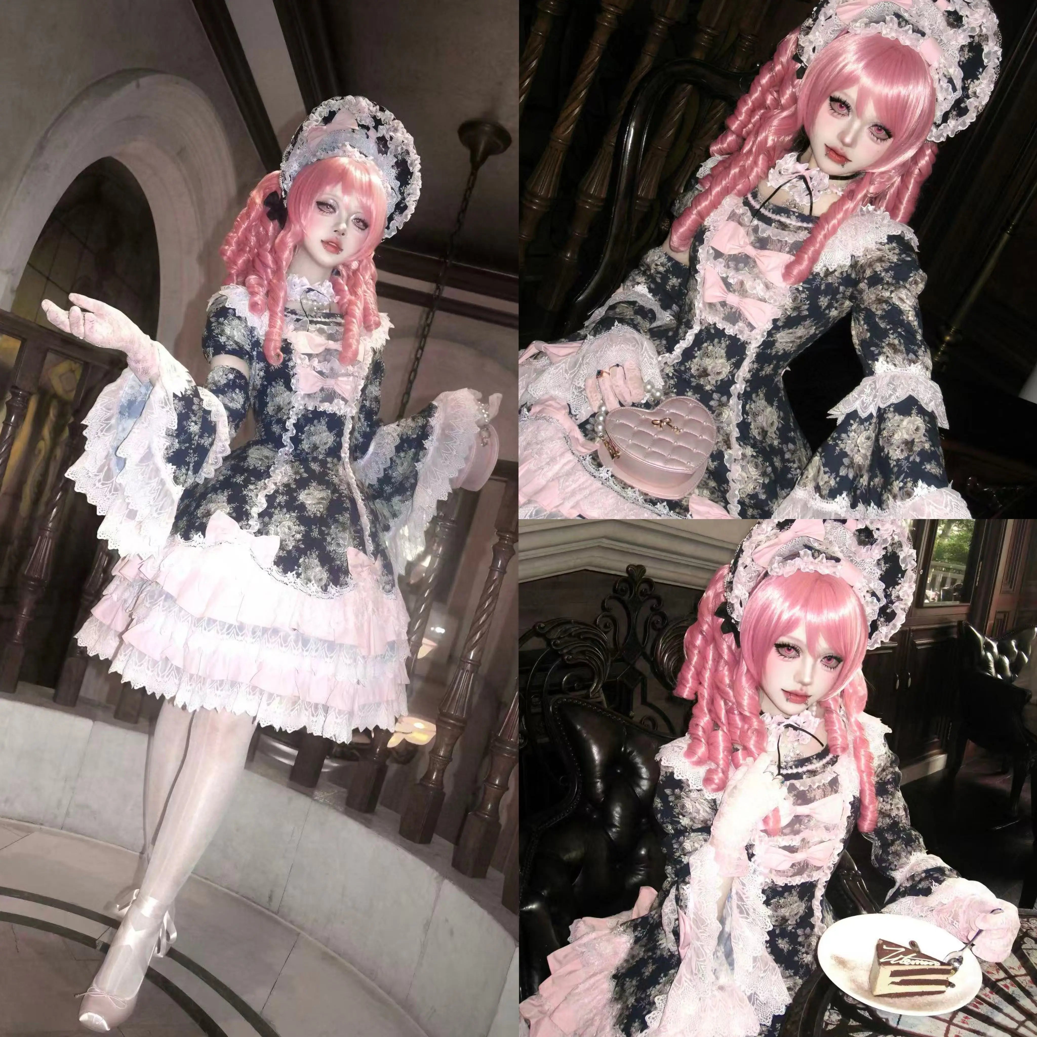 Diana Rose Wall - Old School Lolita Rose Print OP Dress, Side Zipper 44903:827188