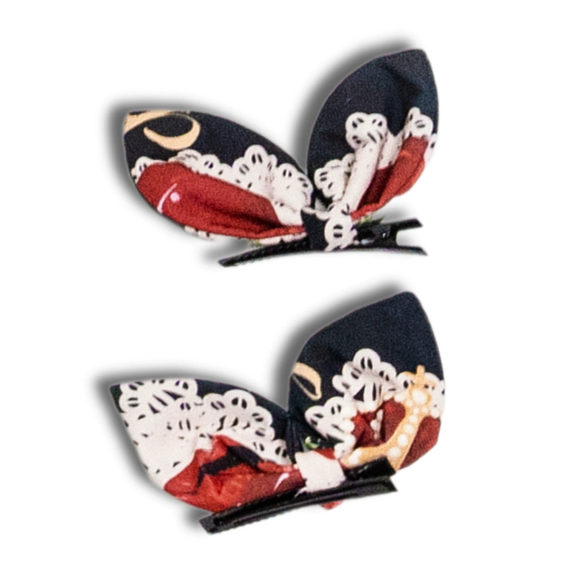 Polaris Lolita - Sweet Lolita Headdress Red Bow KC and Clips Black-Red Rabbit Ear Clip (Only One)