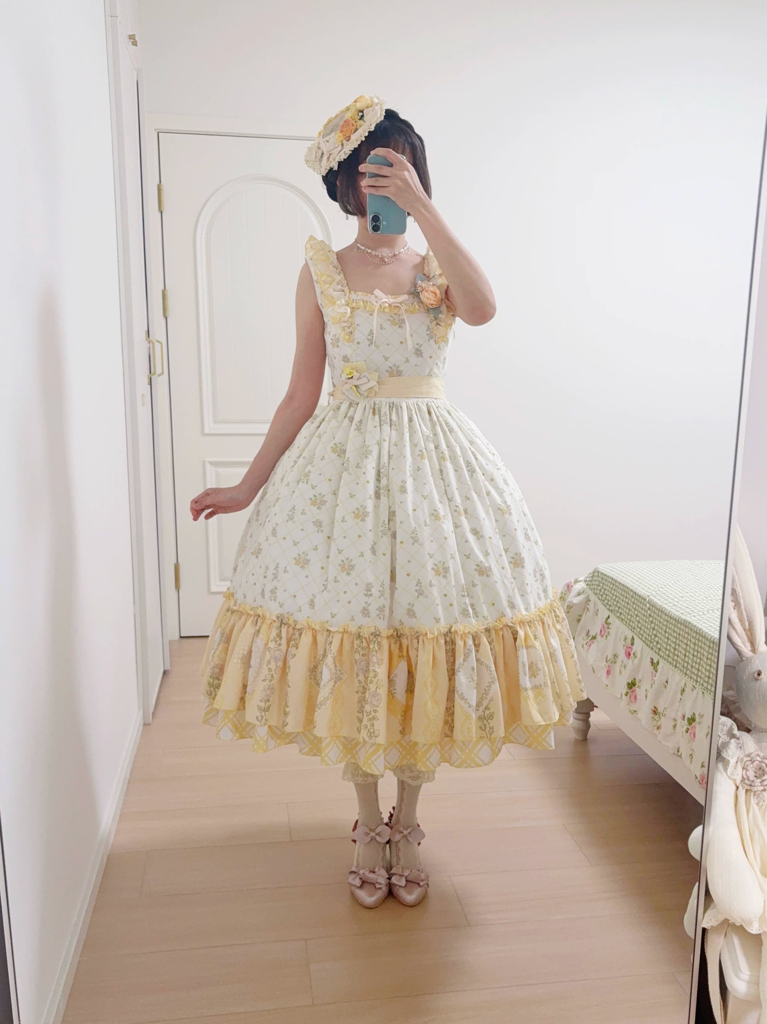 Patchwork Garden 2.0 - Classic Lolita Floral Print JSK Dress, Side Pockets