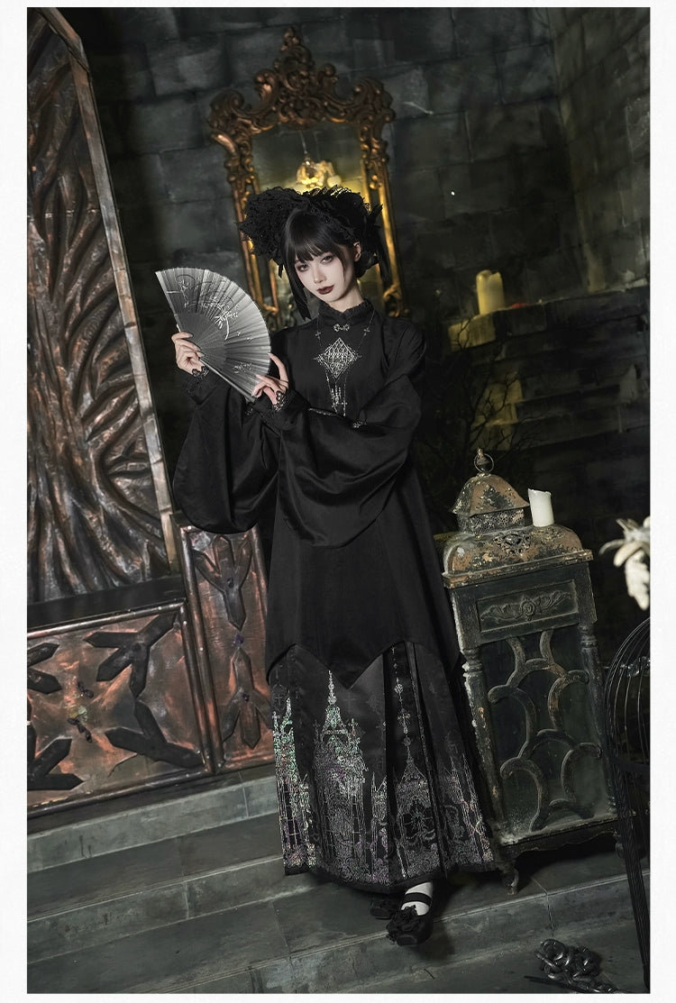 With PUJI - Letter and Poetry · Raven's Night Song - Oriental Aesthetics Gothic Lolita Dress Set 43907:788805
