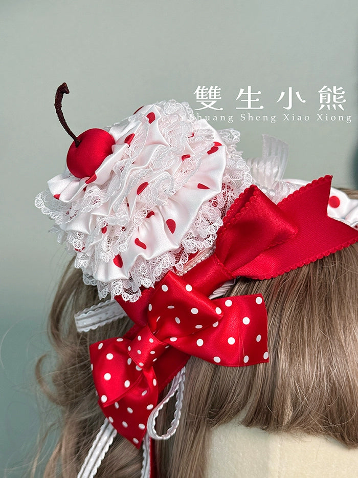Shuang Sheng Xiao Xiong - Bite The Cake - Sweet Lolita Accessories, Red & White Polka Dots 43602:781286