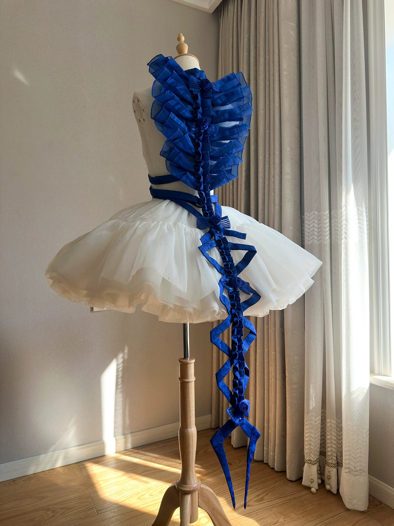 Jormungand - Snake Skeleton Inspired Back Accessory, Detachable Bows Navy Blue XS