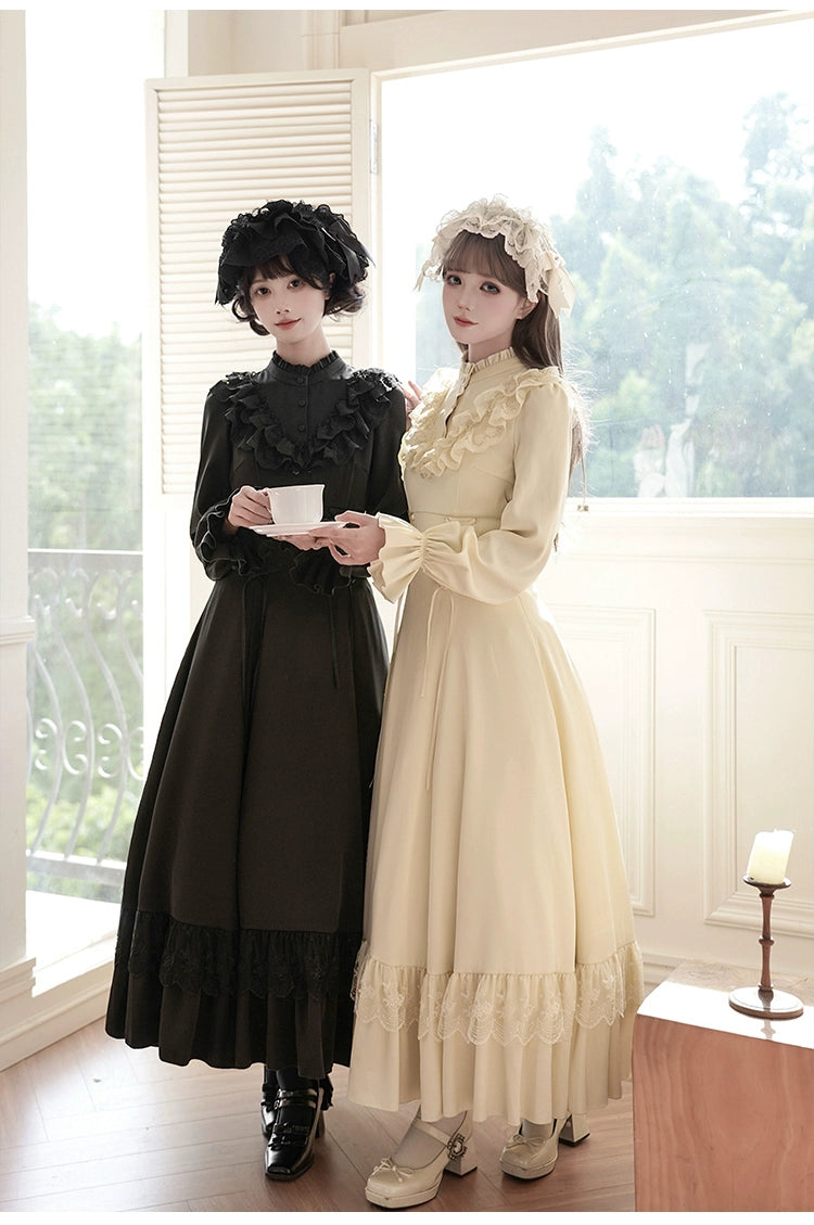 With PUJI - White Daylight - Elegant Lolita Long Sleeve OP Dress, Side Zipper 44042:793831