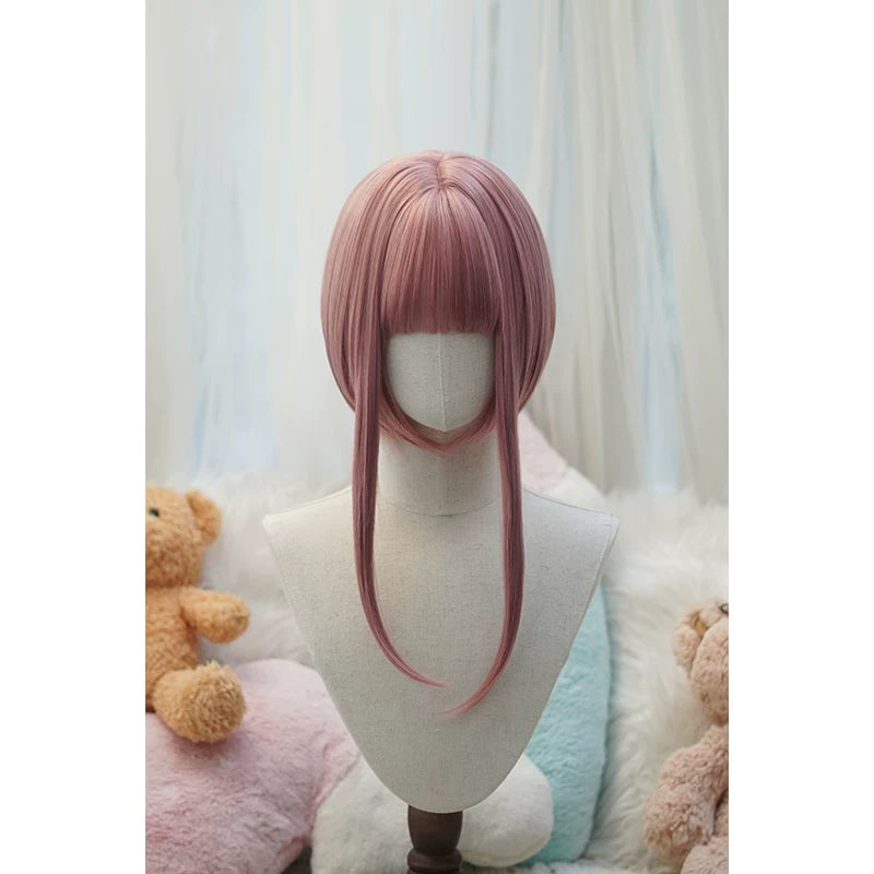 Old School Lolita See-through Bangs Wig, Curly Ponytails Rose Pink - Bob Wig (with hairnet) Only