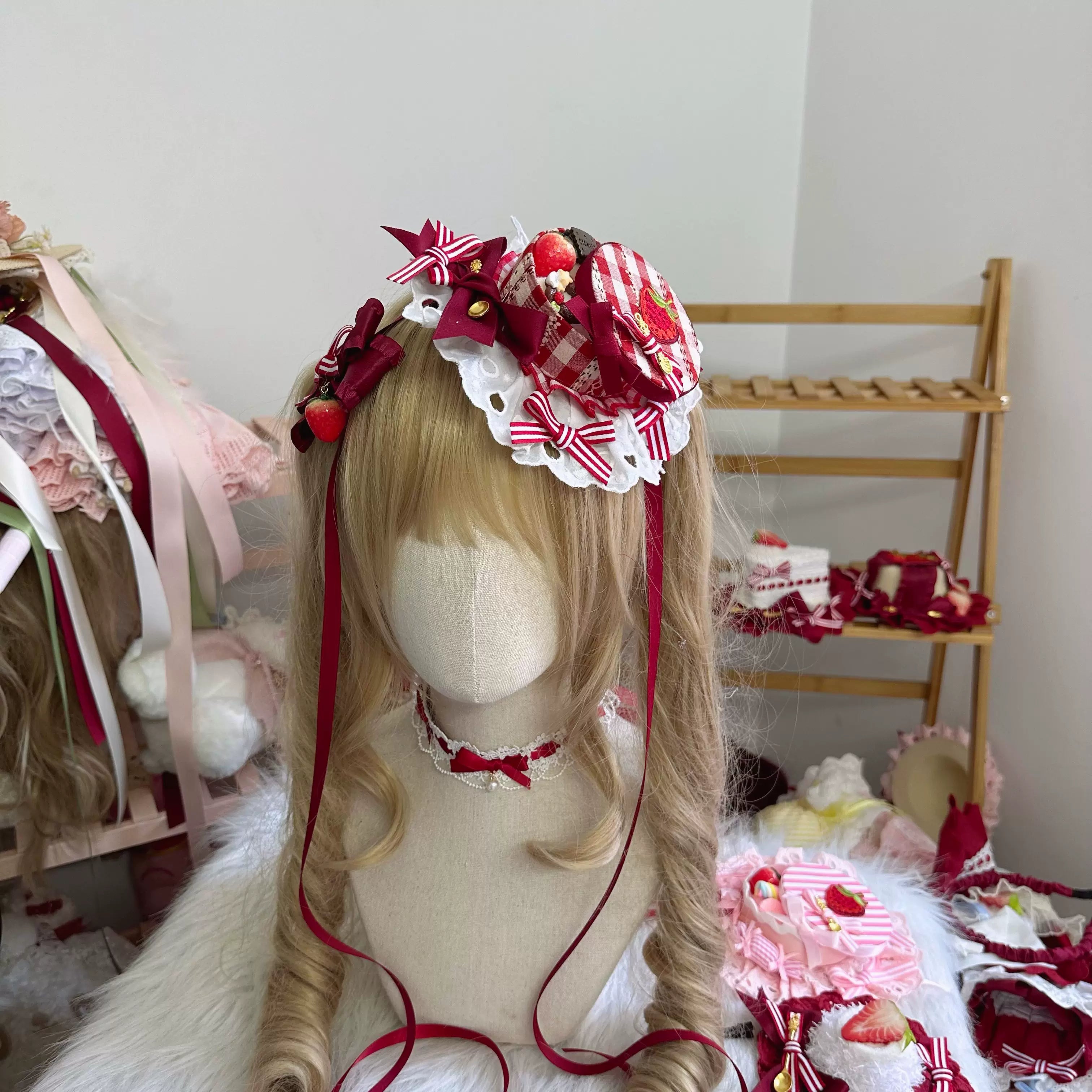 Sweet Lolita Headdresses, Strawberry, Ruffles & Bows