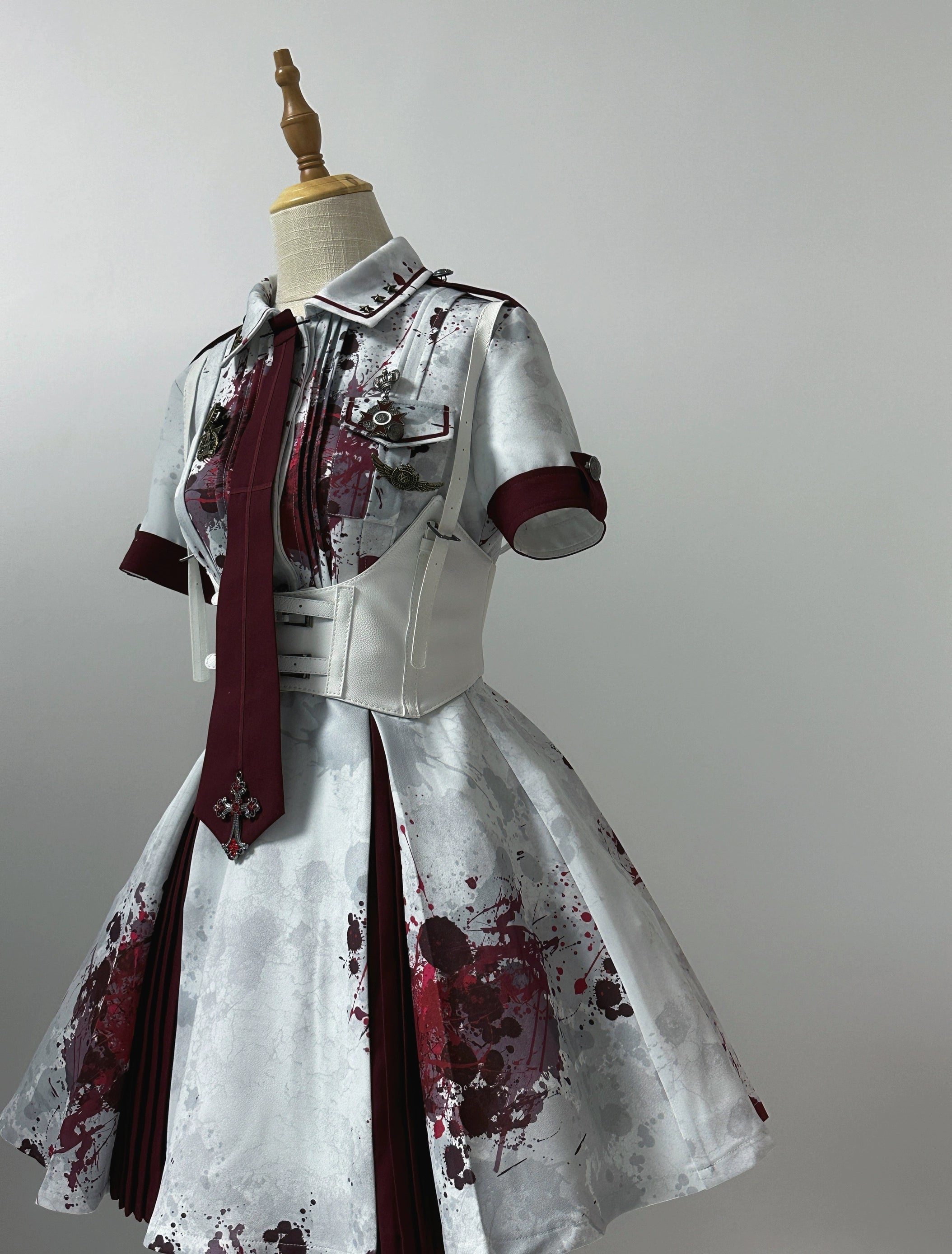 Your Highness - Iron Rose Black Mamba - Gothic Lolita OP Nurse Military Lolita Dress Iron rose OP + tie + waistband + medal XS