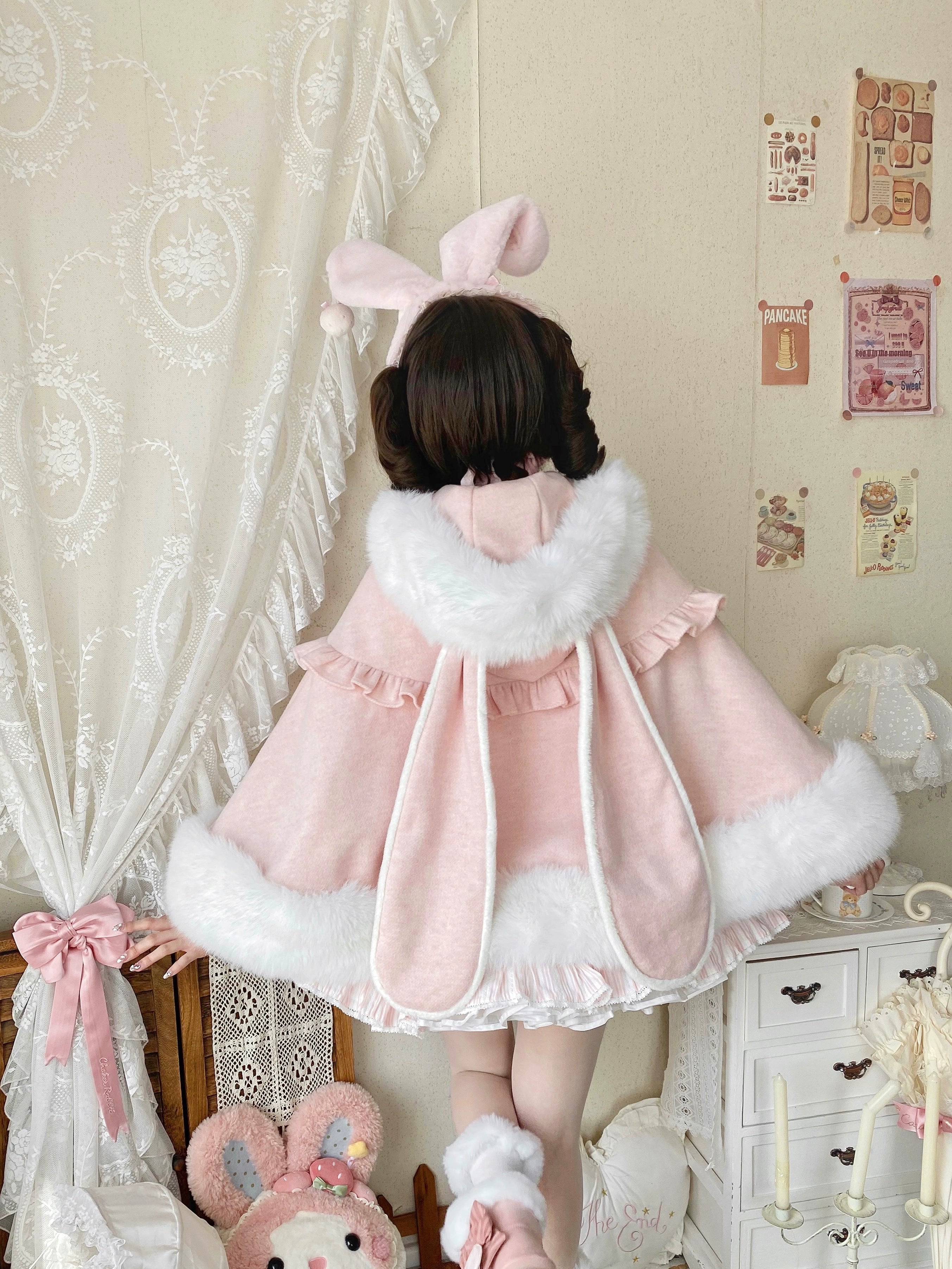 Qianmu - Lop Bunny - Kawaii Lolita Plush Hooded Cape