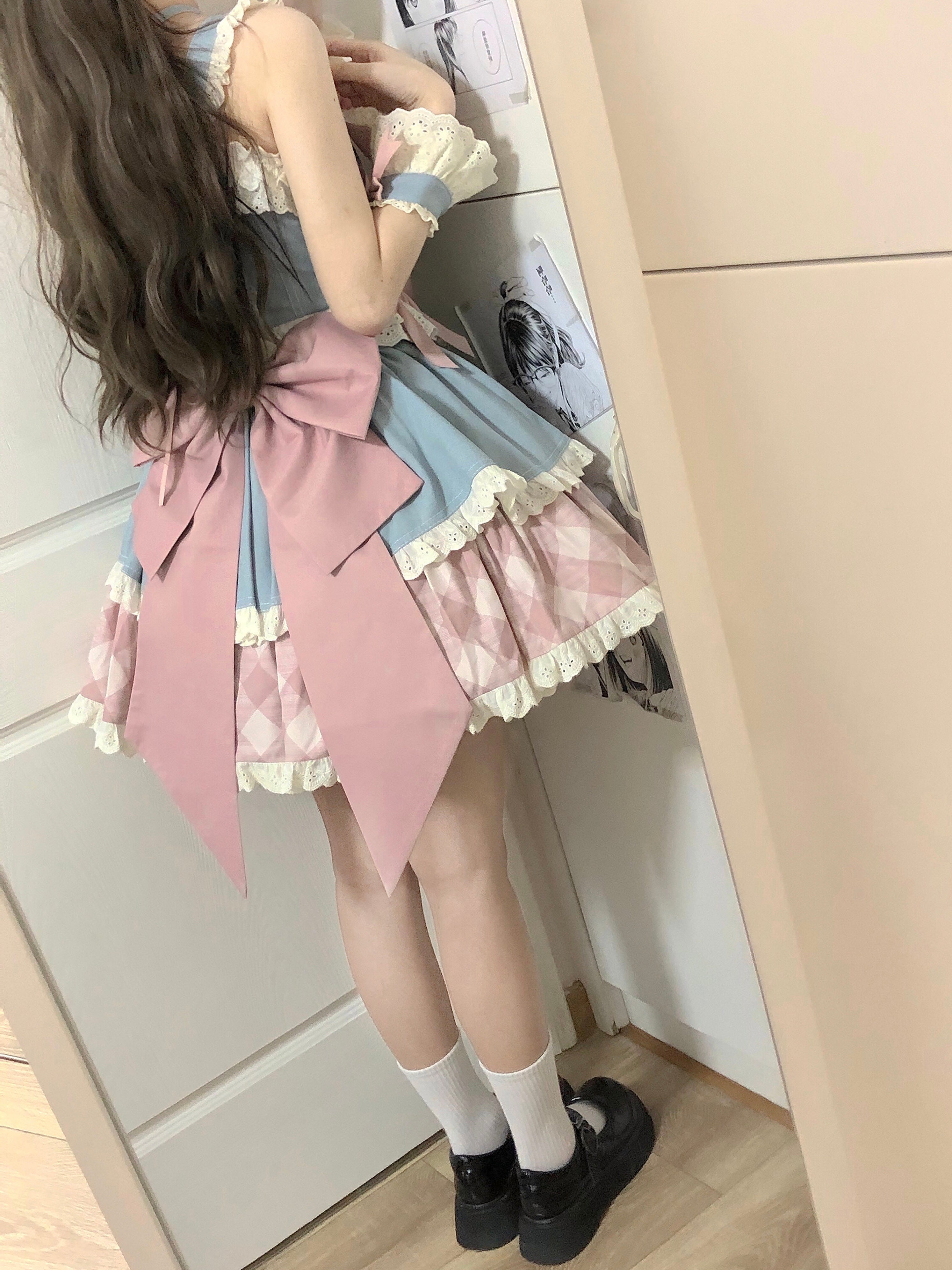 Kuma~Sweet Cowboy~Sweet Lolita Pastel Colors Denim Skirt Set 21260:300376