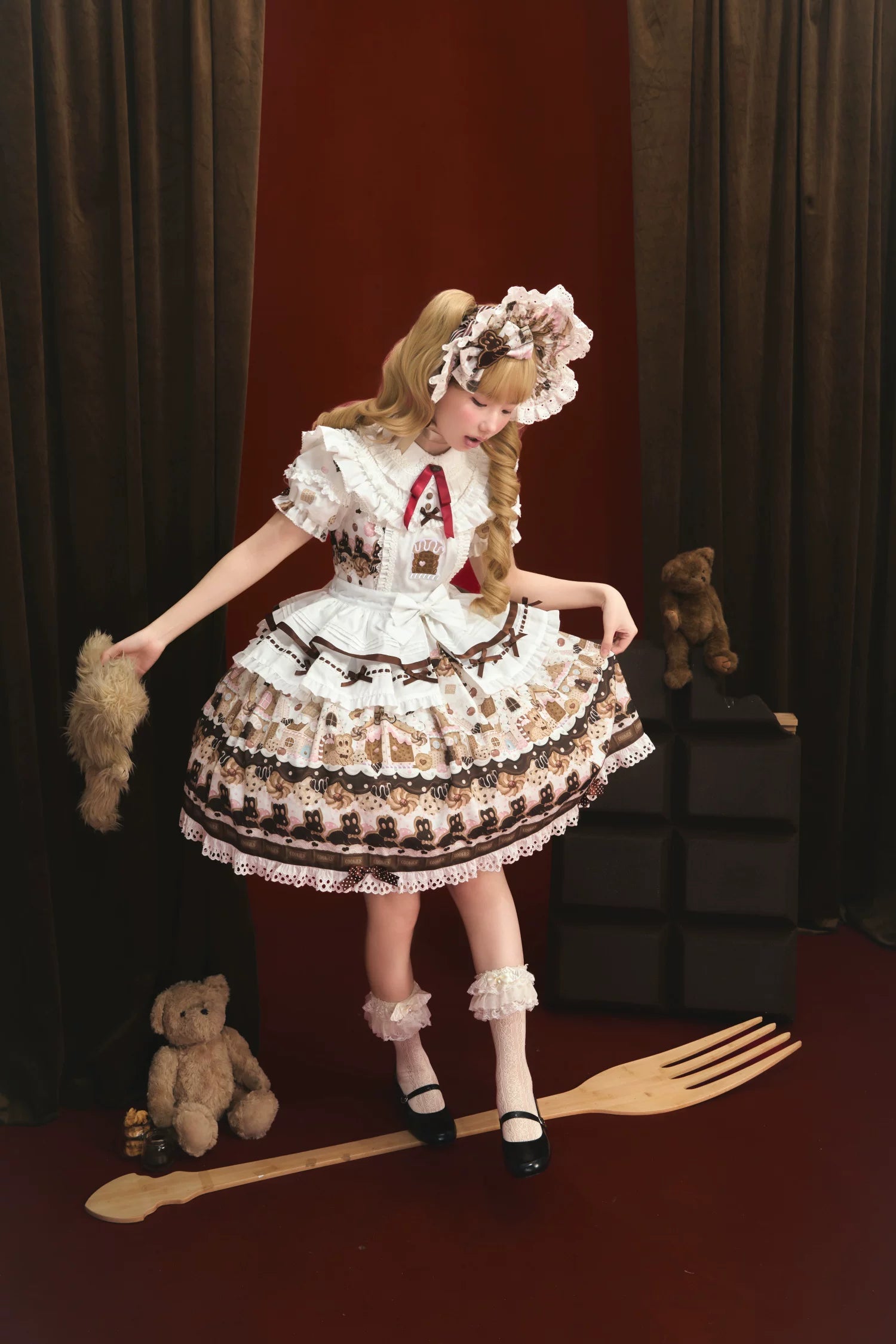 Bunny Gingerbread House - Kawaii Lolita Printed OP Dress with Bows 45275:843184