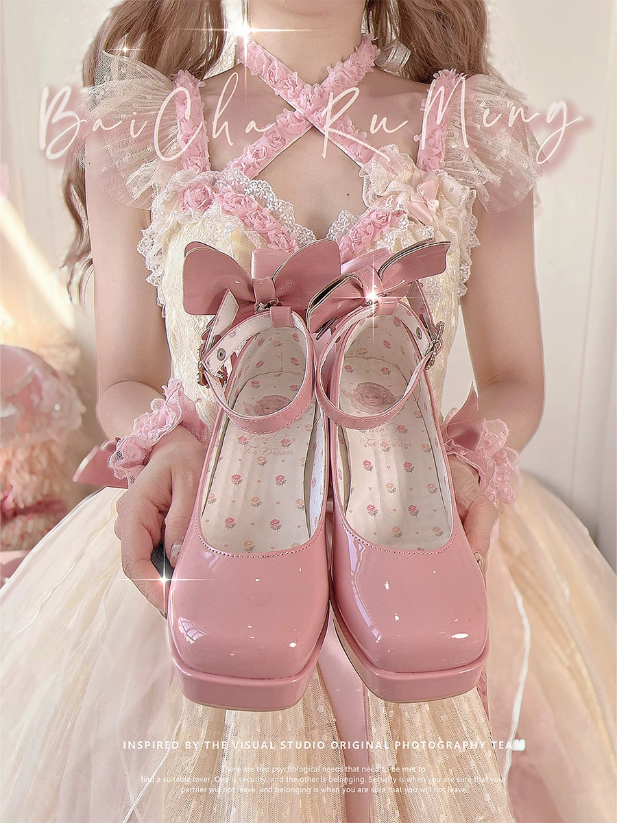 Pure Tea For Dream~Untouchable Butterfly~Elegant Lolita Heels Lolita Shoes PU Shining Platform 32642:387578