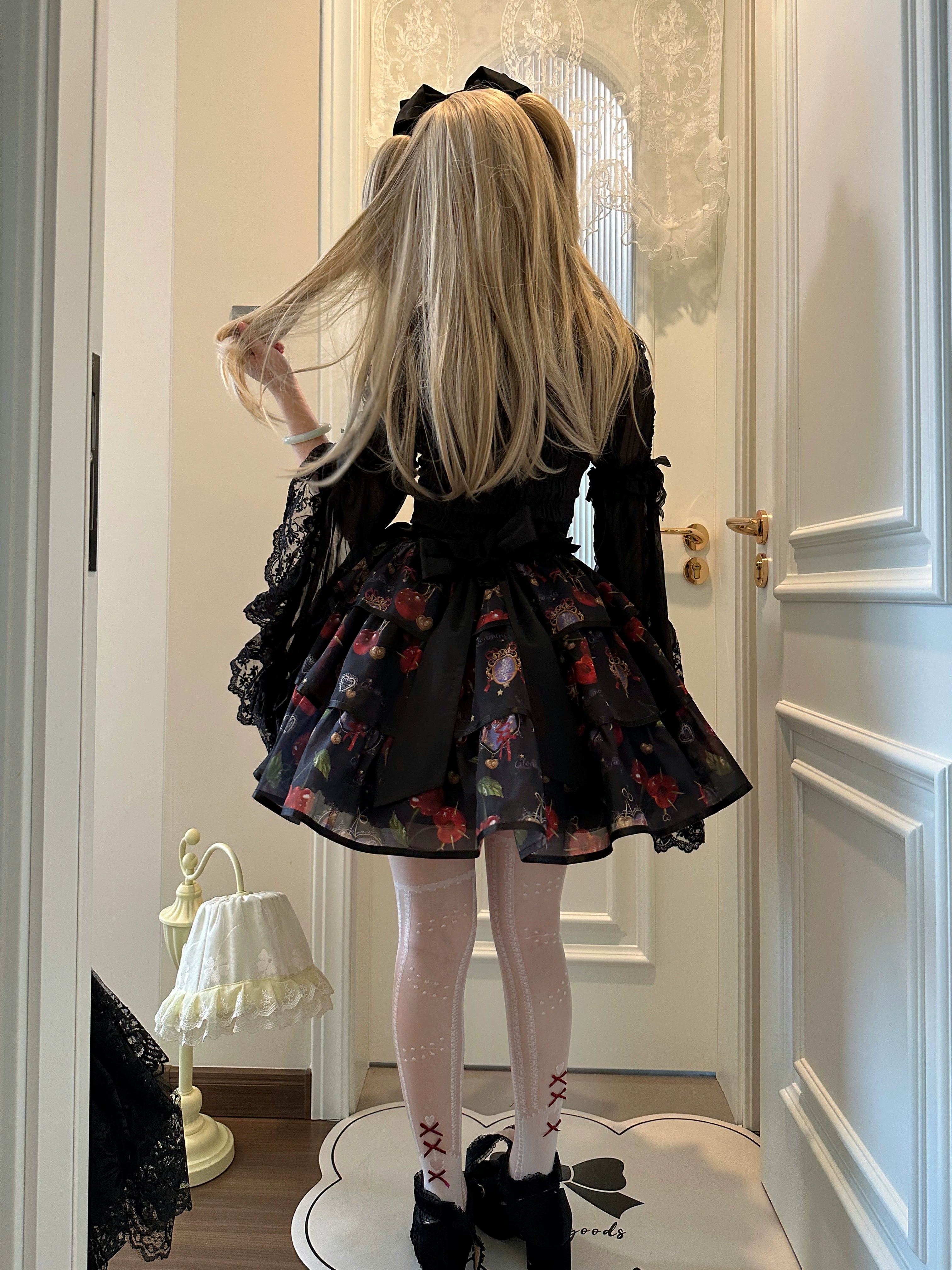 (Buy for me)Gloaming~Sweet Lolita Cherry print Short Sleeve OP and SK Set 28840:322574