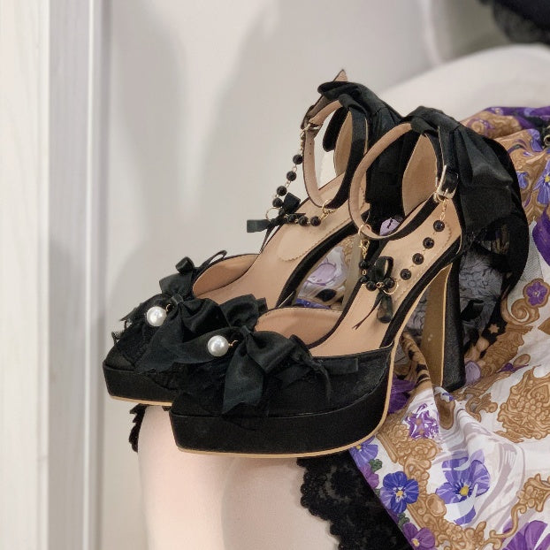 Sky Rabbit - Butterfly Dream - Wedding Sweet Lolita Platform Shoes with High Heels Black - Regular Version 35
