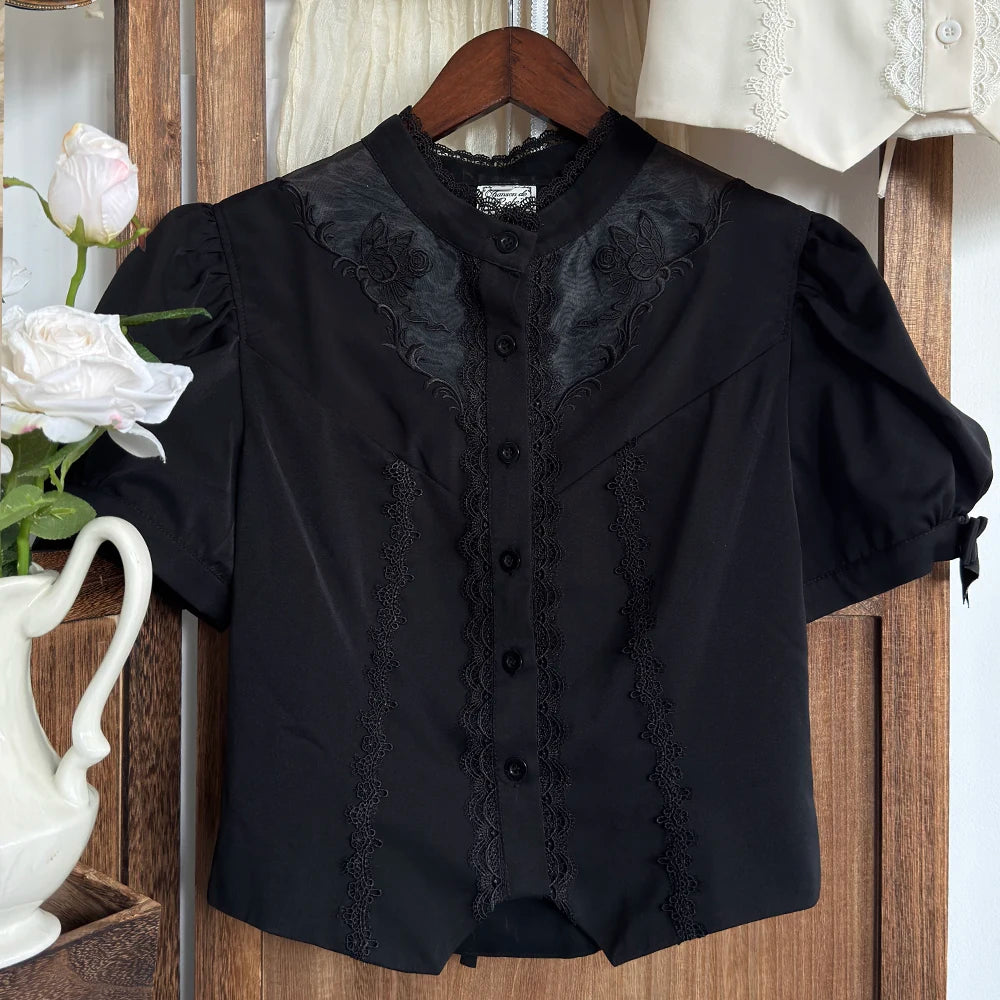 Glass Floral Garden - Classic Lolita Blouse and SK Set, Butterfly Embroidered (2XL L M S XL) 45978:870287