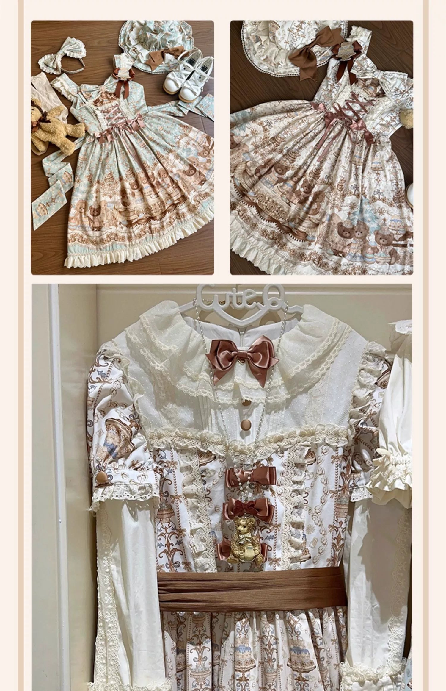 Wendy's Wardrobe - Macaron Bear - Cotton Kawaii Lolita Dress Suit, Bear & Dessert Print 43550:779078