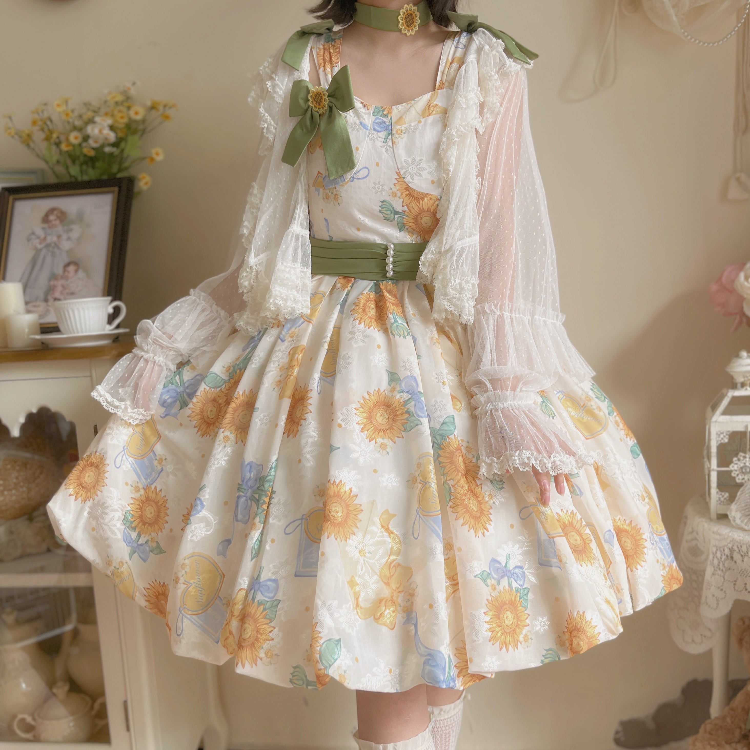 Akiyama Future Studio~Sunflower Print Lolita JSK Dress in Breathable Light Fabric 42790:753458