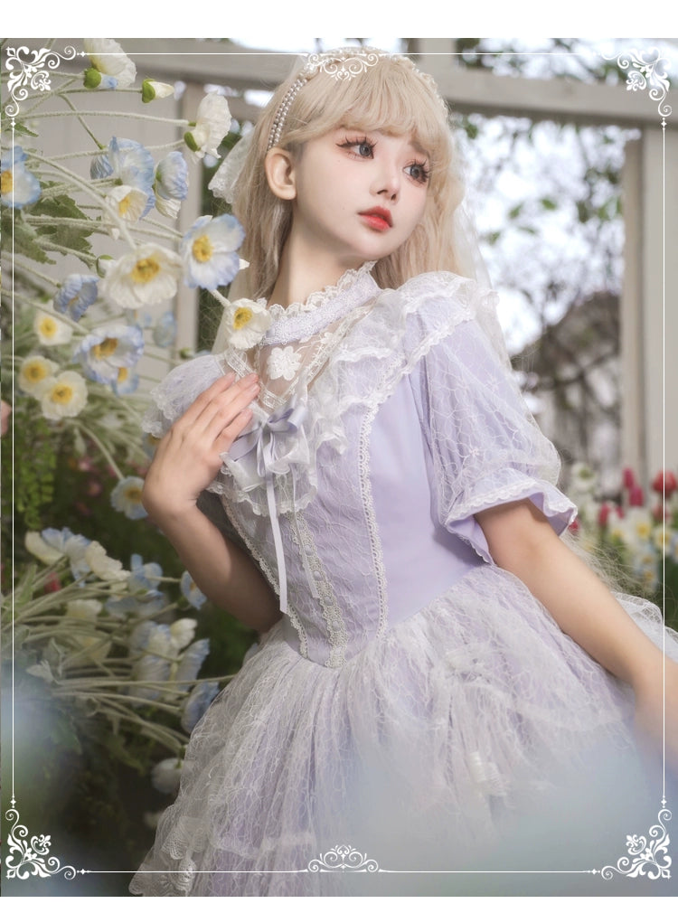 Eieyomi - Iris Love - Classic Lolita OP Princess Lolita Puff Dress and Veil