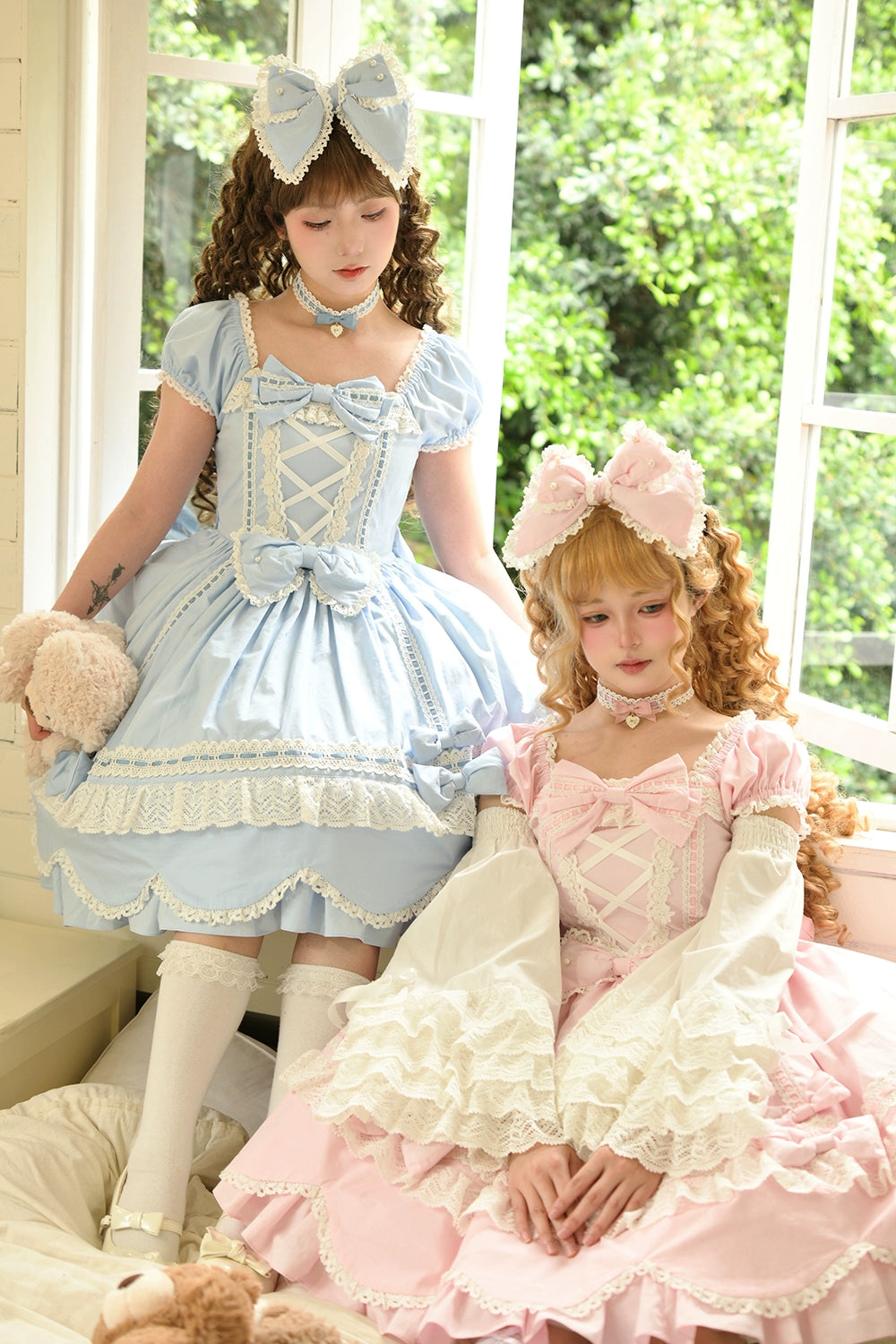 Miss Point - Vintage Petal Rabbit - Old School Lolita OP Cotton Dress With Petal-Shaped Hem 43135:768495