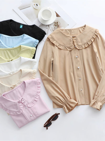 Niu Niu~Plus Size Lolita Shirt Long Sleeve Doll Collar Blouse Pink L 
