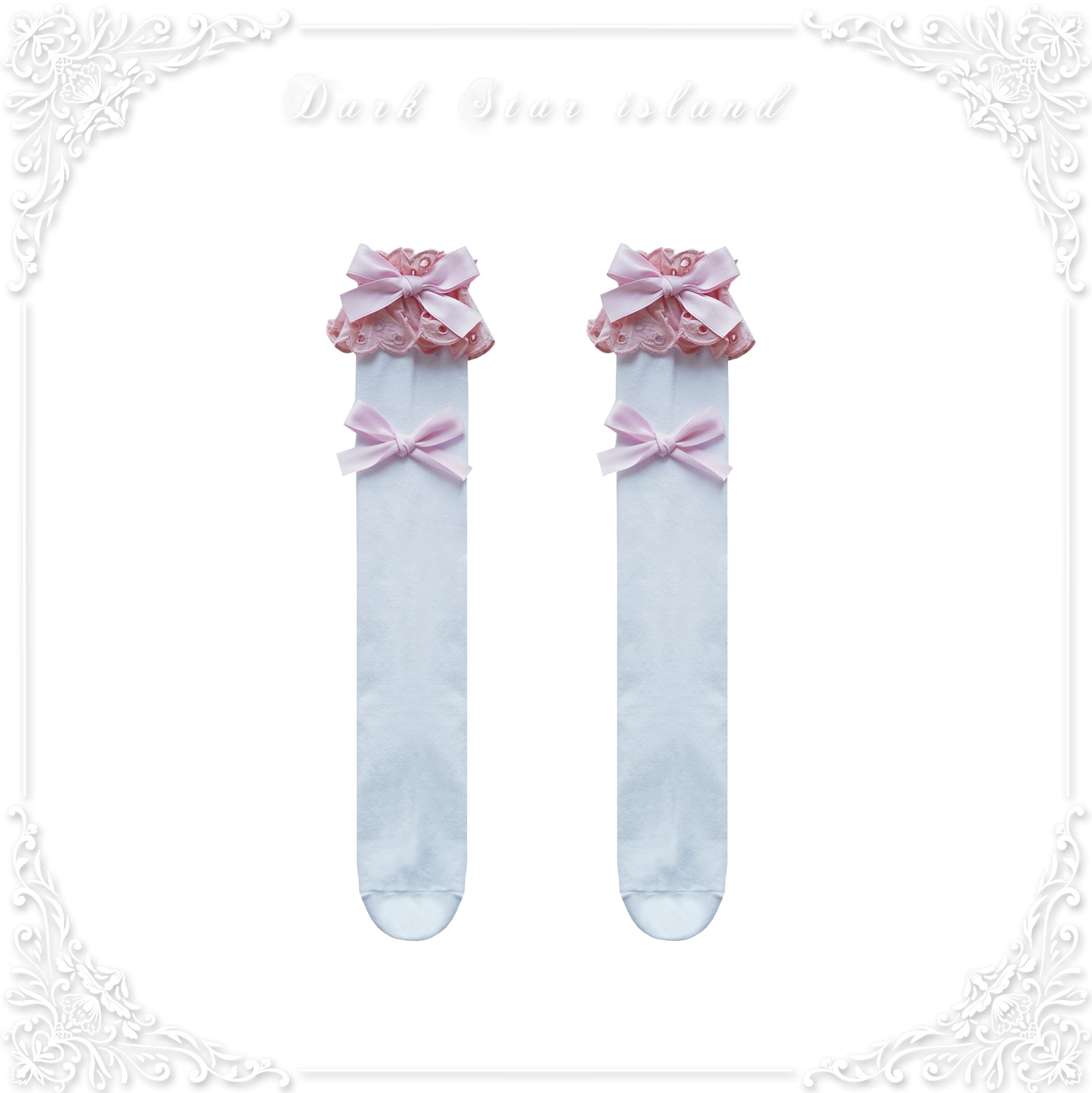 Dark Star Island - Cute Lolita Multi-Color Bow Cotton Socks baby pink