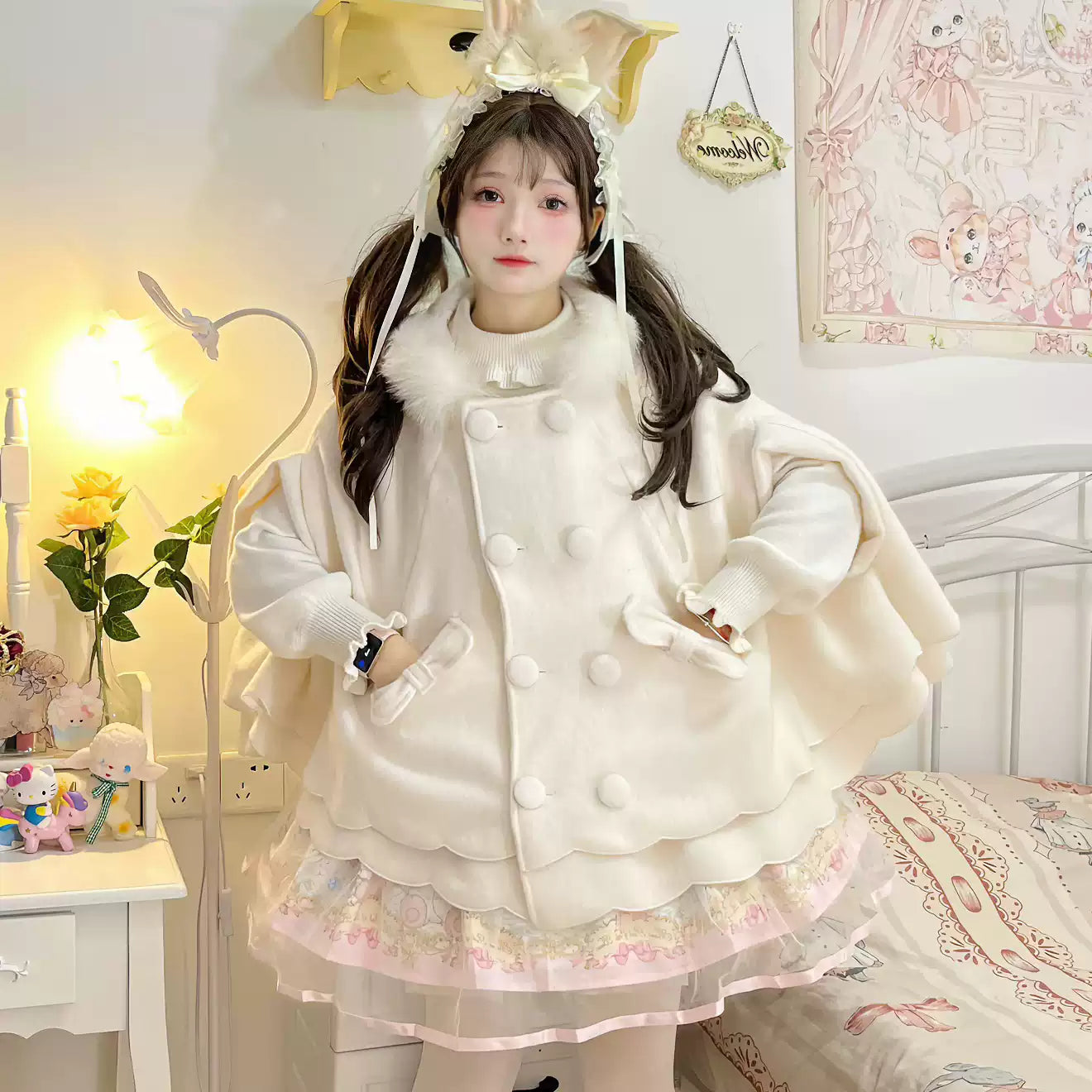 Yayizi - Sweet Lolita Cape Winter Plush Lolita Coat