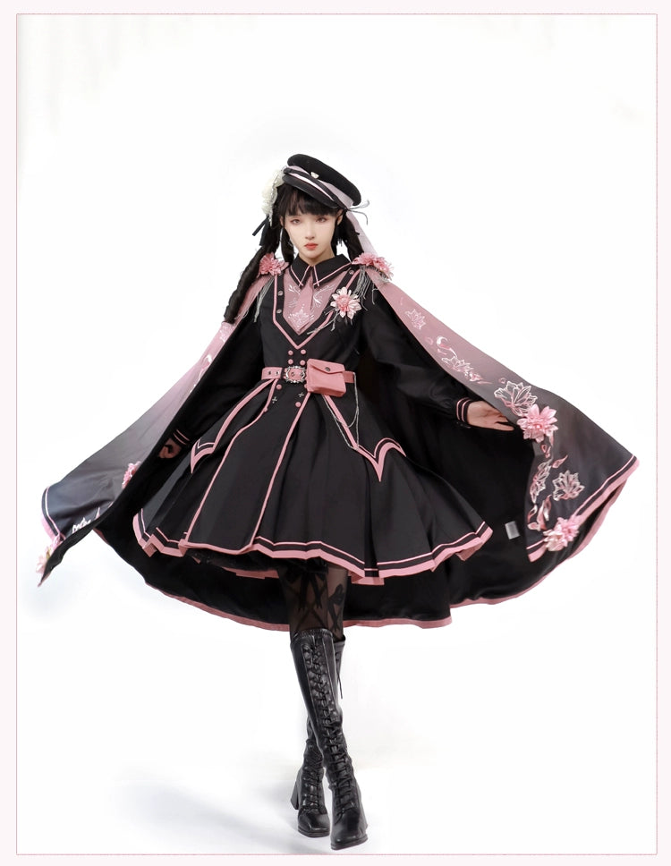 Chunlv Lolita - Dark Pink Military Lolita OP Dress Lolita Cloak