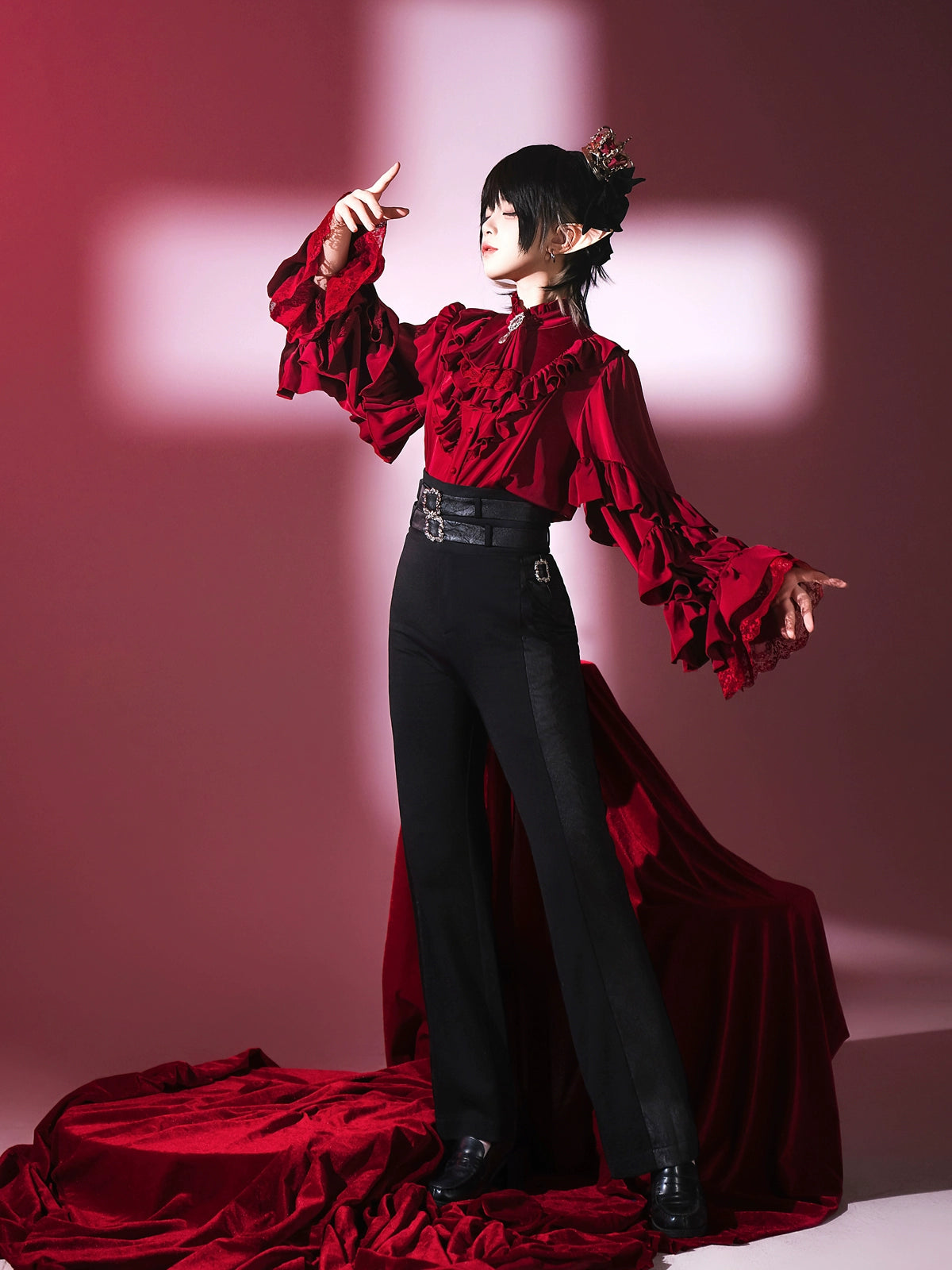 Every Page of The Poem - Night & Day Sonata - Ouji Lolita Princess Sleeve Shirt & Pants Set 44254:800312