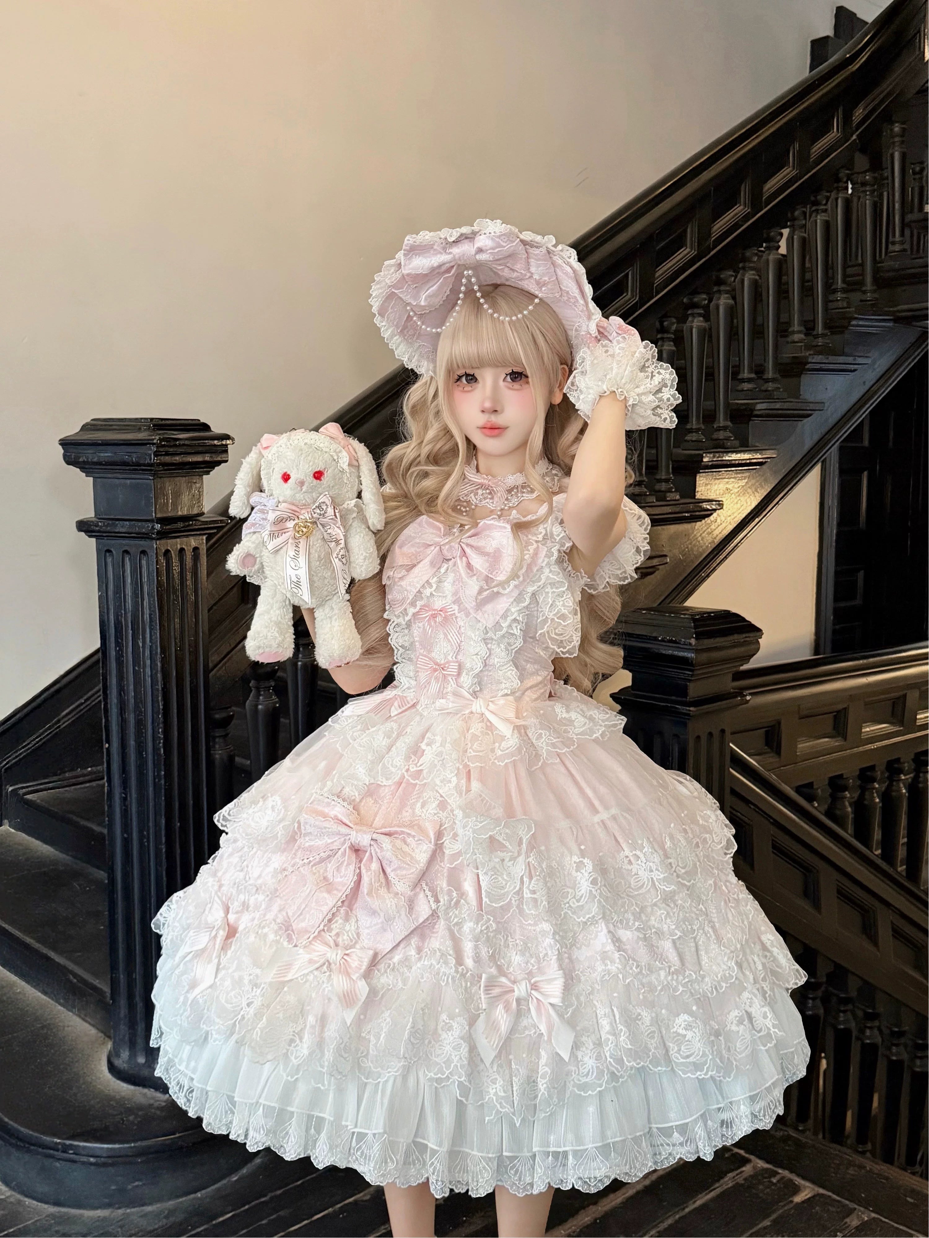 Sakura Blossom Dream - Dreamy Sweet Lolita JSK Dress, Abundant Lace & Bows